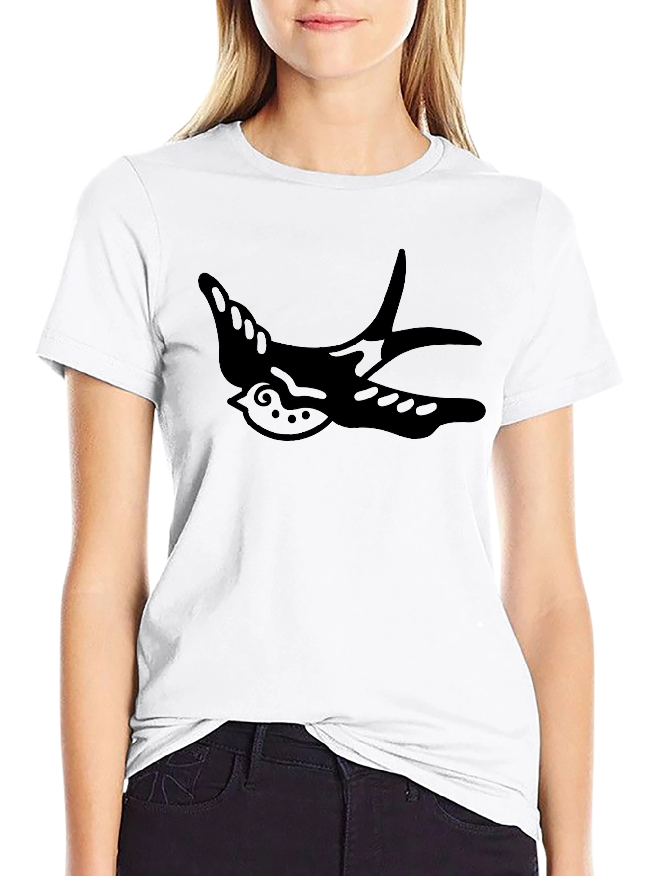 Mens Black T-Shirt with Swallow Graphic