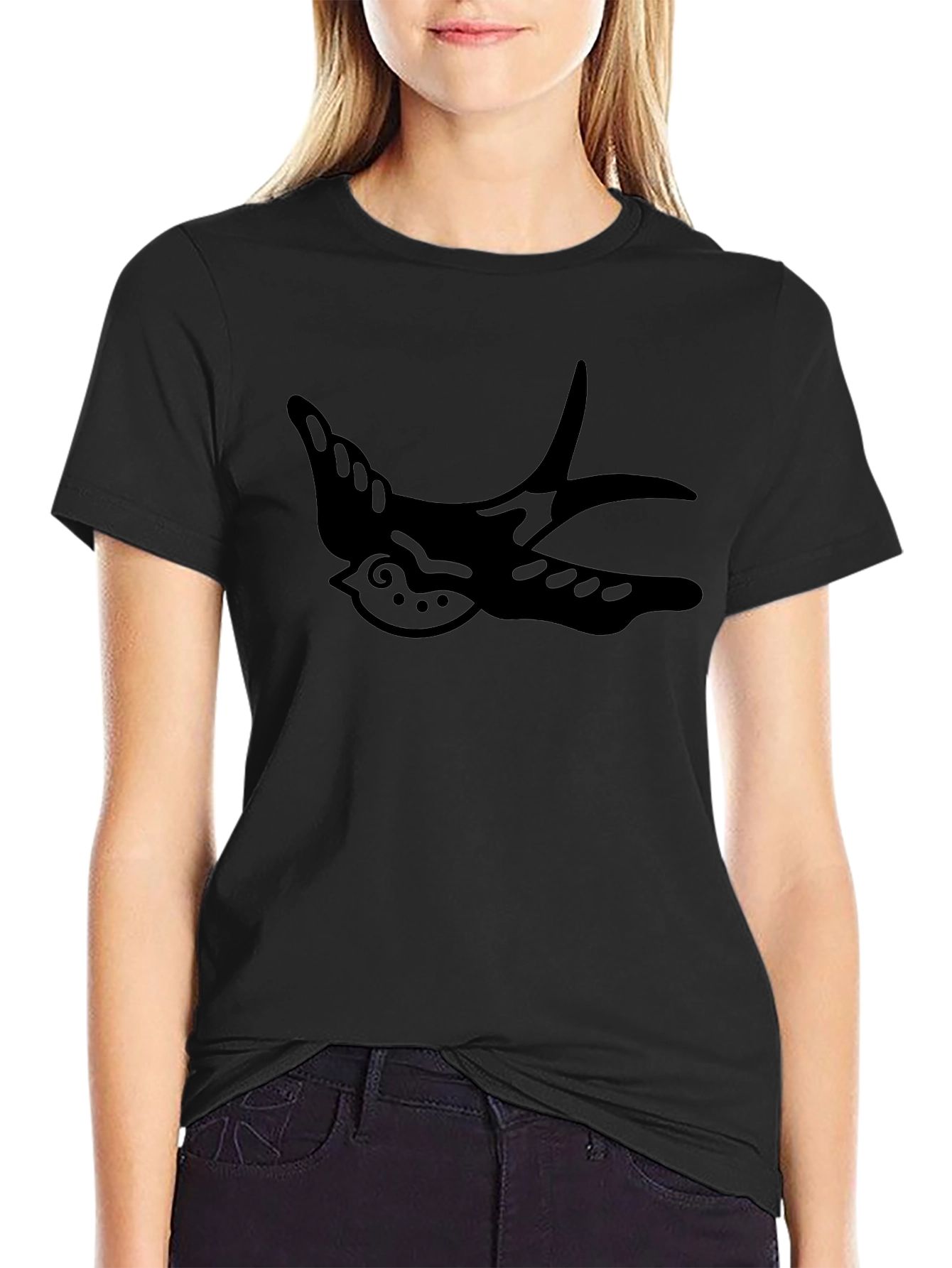 Mens Black T-Shirt with Swallow Graphic