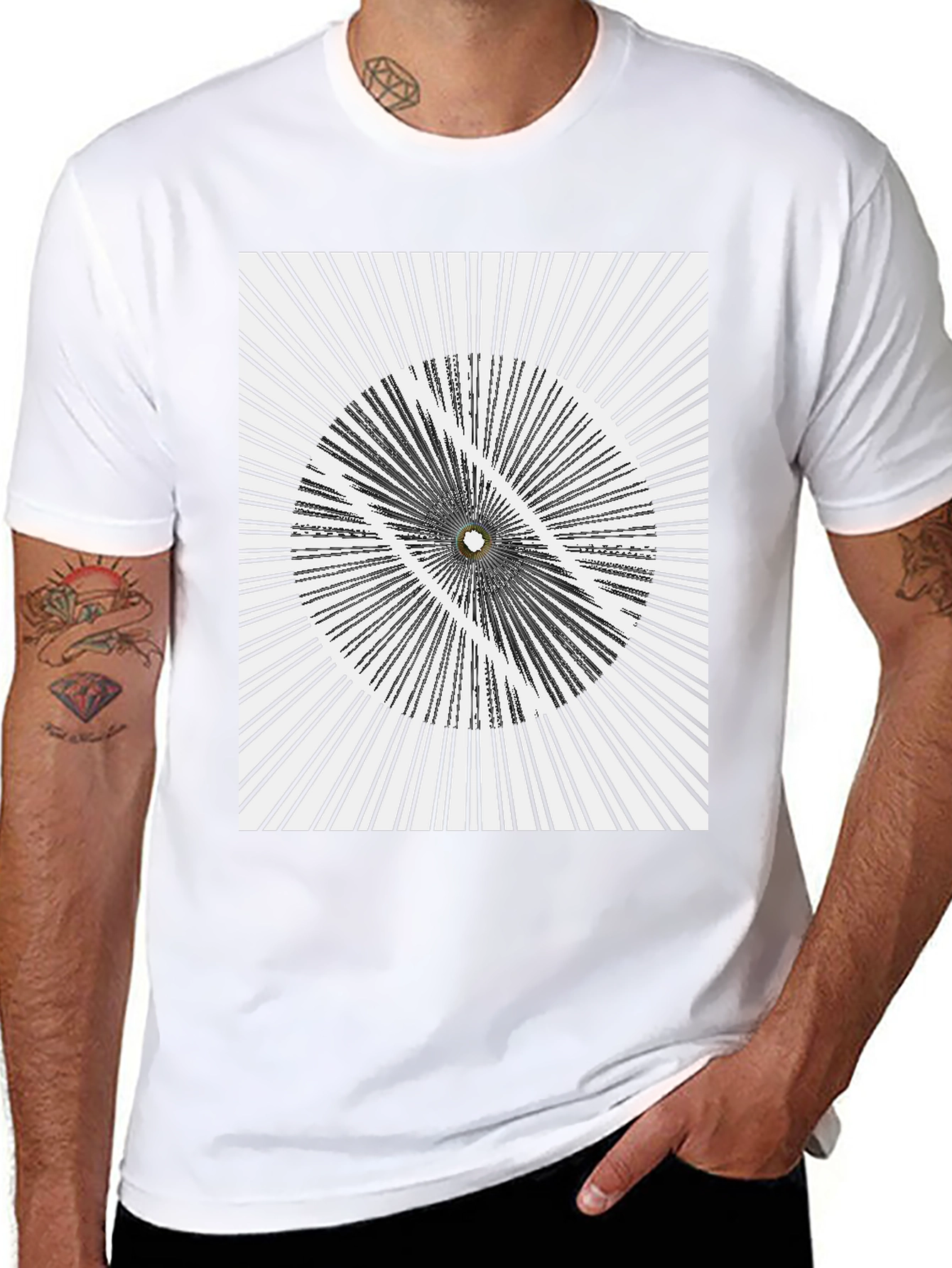 Abstract Optical Illusion Graphic Print Black T-Shirt