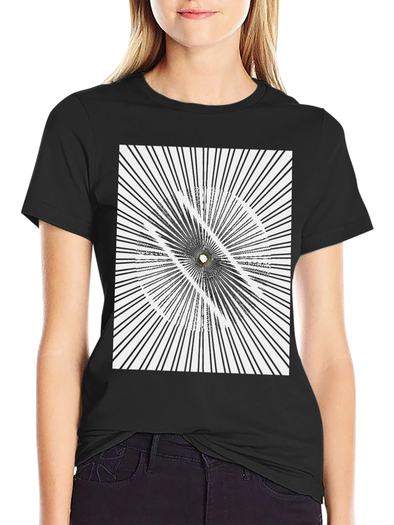 Abstract Optical Illusion Graphic Print Black T-Shirt