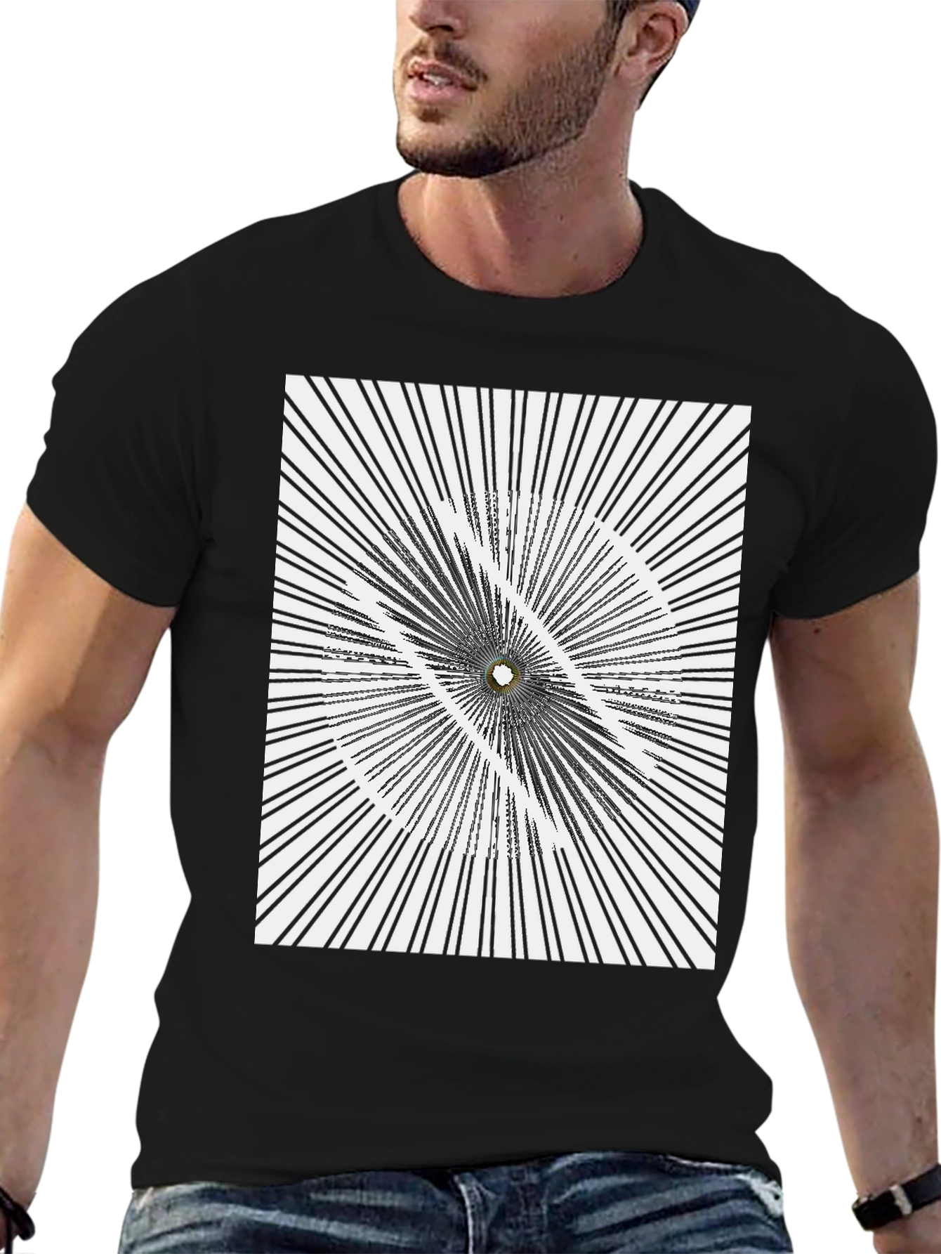 Abstract Optical Illusion Graphic Print Black T-Shirt