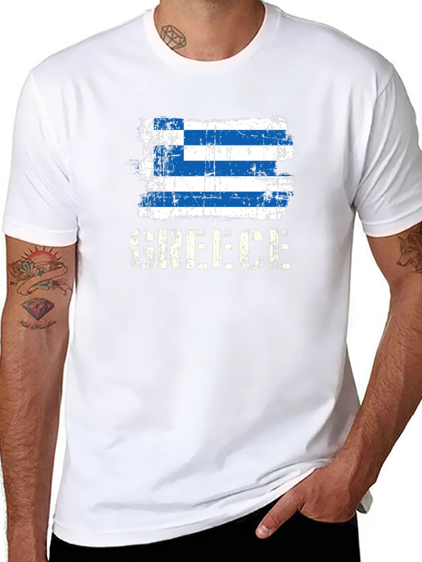 Greece Flag Distressed Graphic T-Shirt