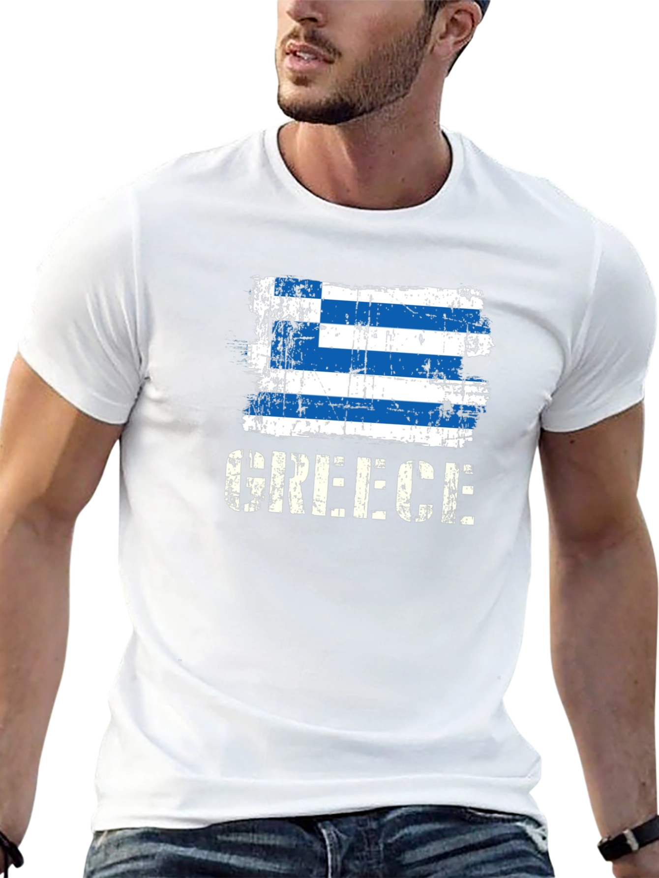 Greece Flag Distressed Graphic T-Shirt