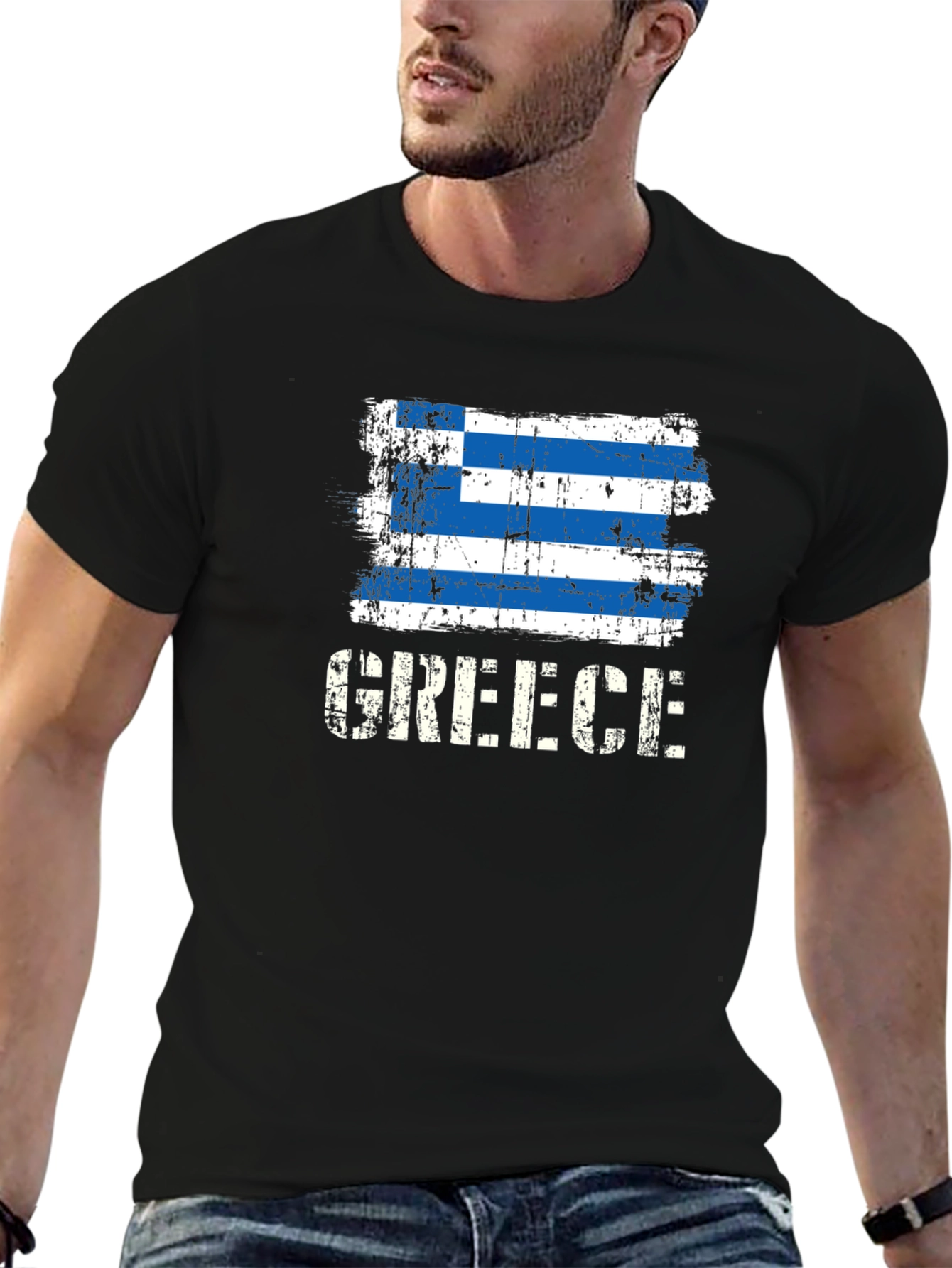 Greece Flag Distressed Graphic T-Shirt