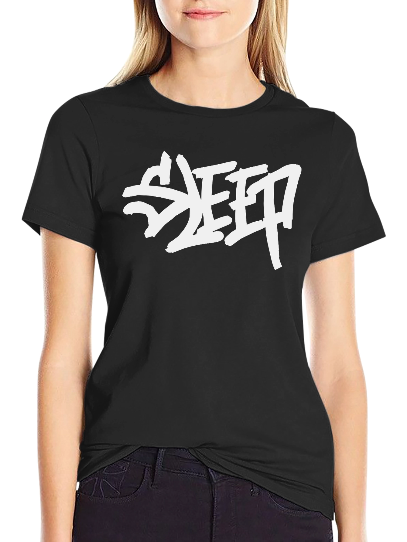 SLEEP Graphic Print Black Cotton T-Shirt