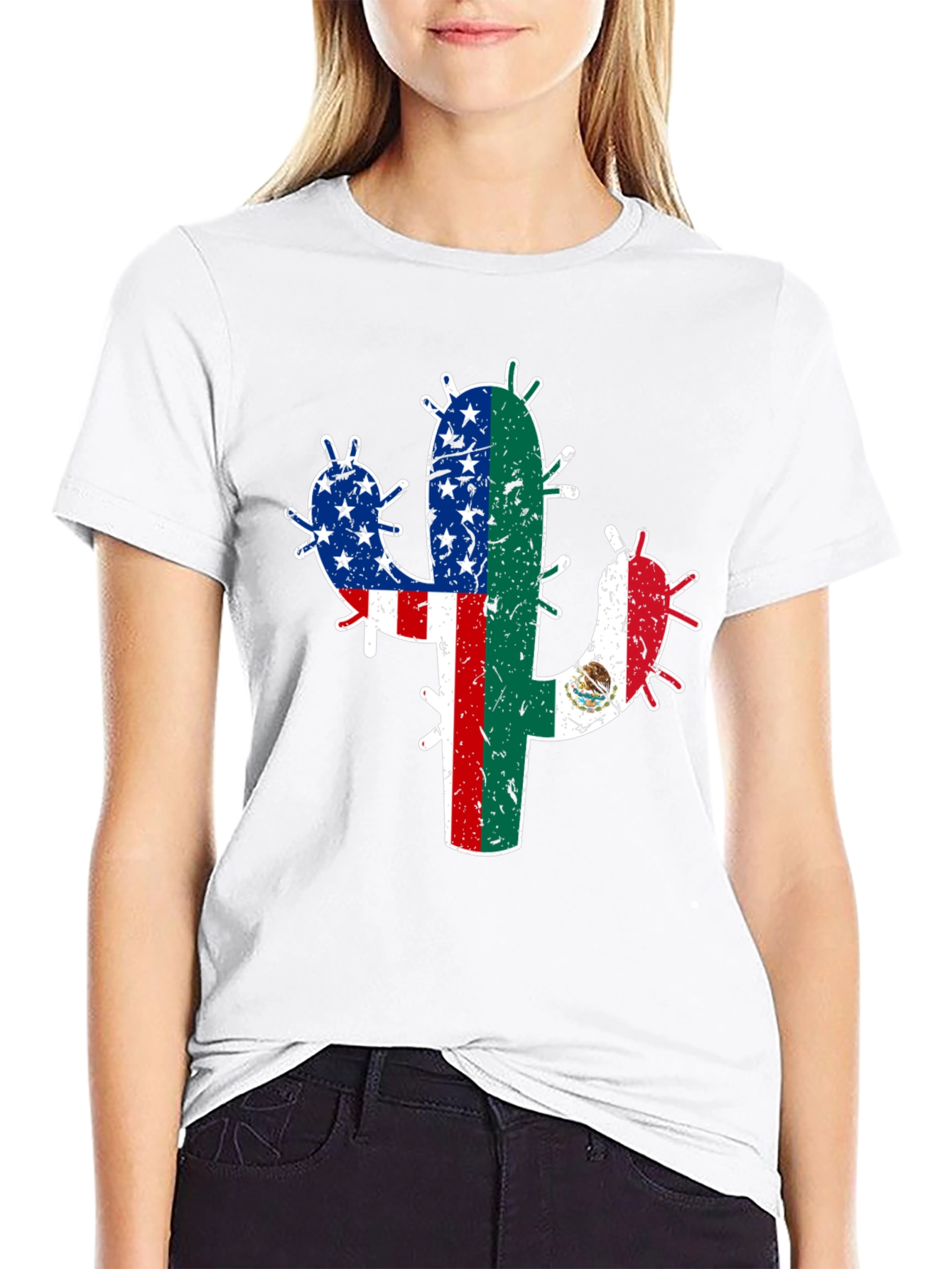 USA Mexico Cactus Graphic T-Shirt