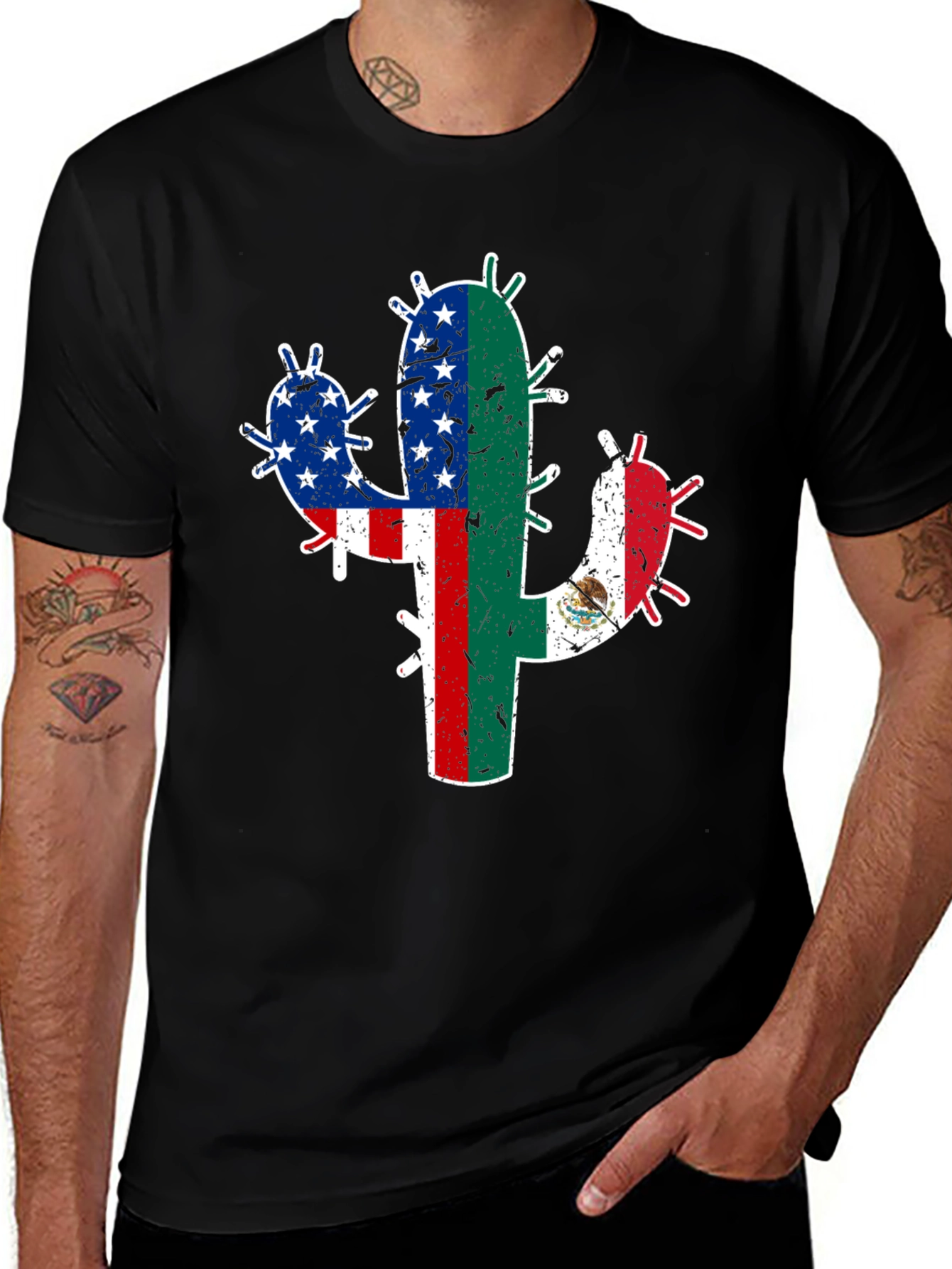 USA Mexico Cactus Graphic T-Shirt