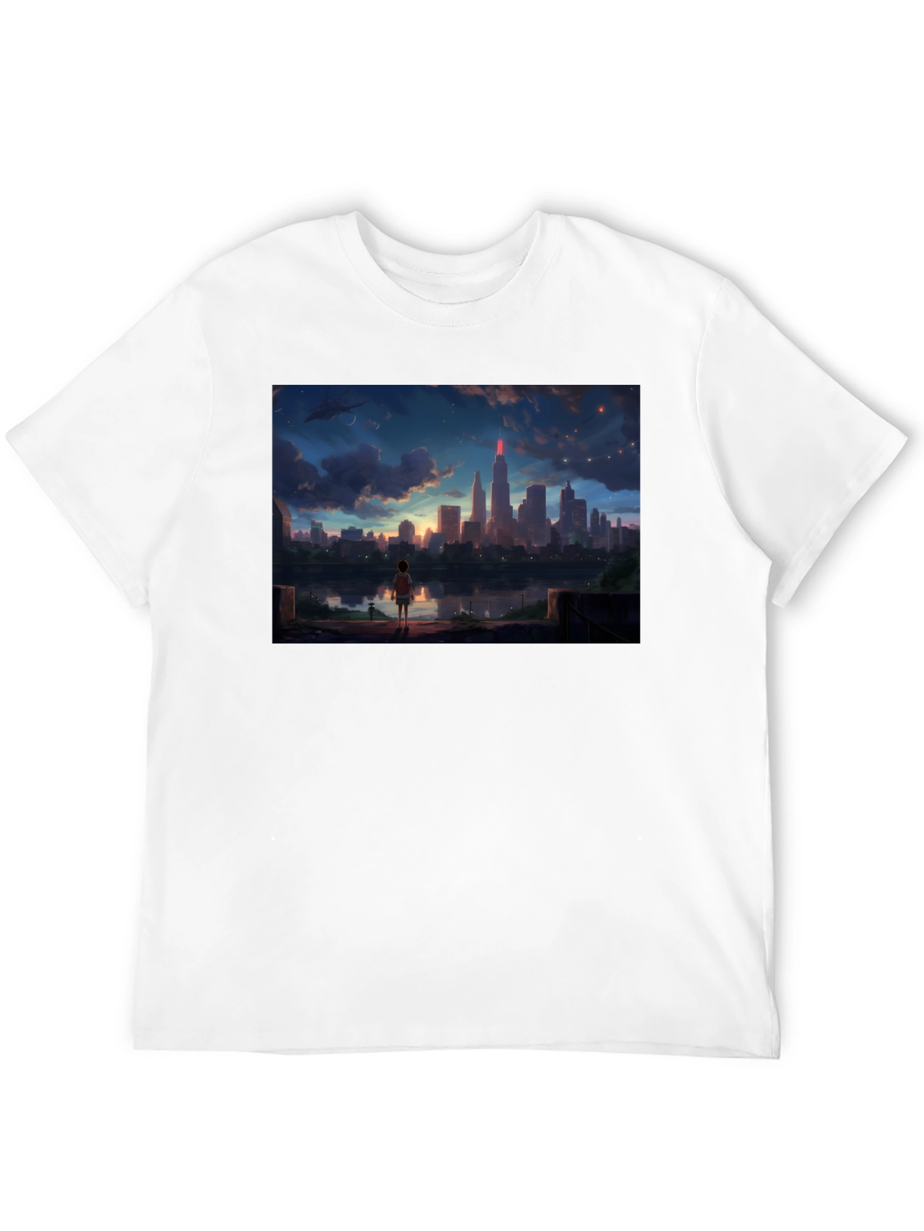 Anime Cityscape T-Shirt - Black Graphic Tee
