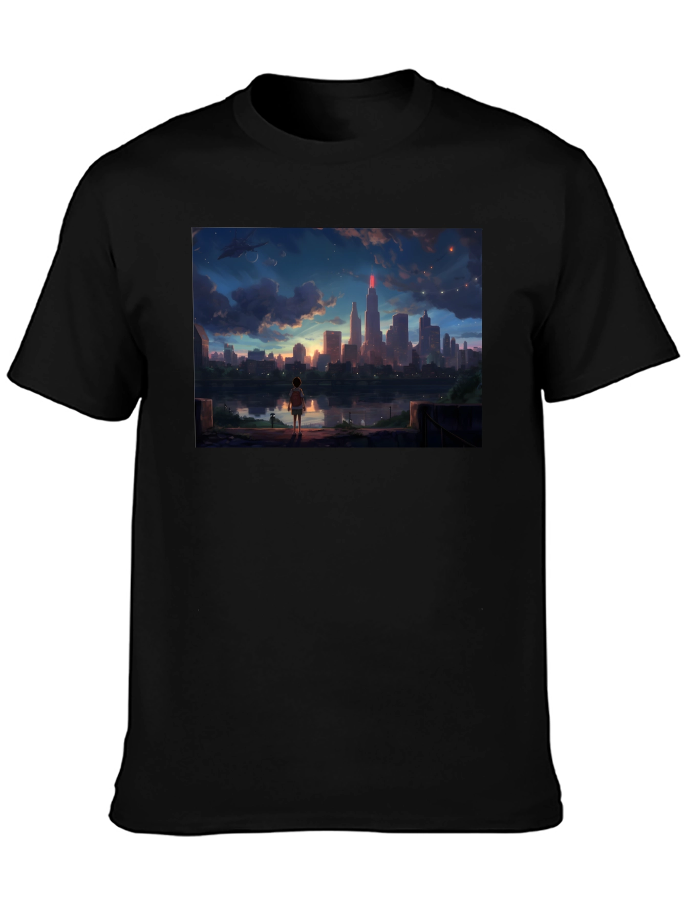 Anime Cityscape T-Shirt - Black Graphic Tee