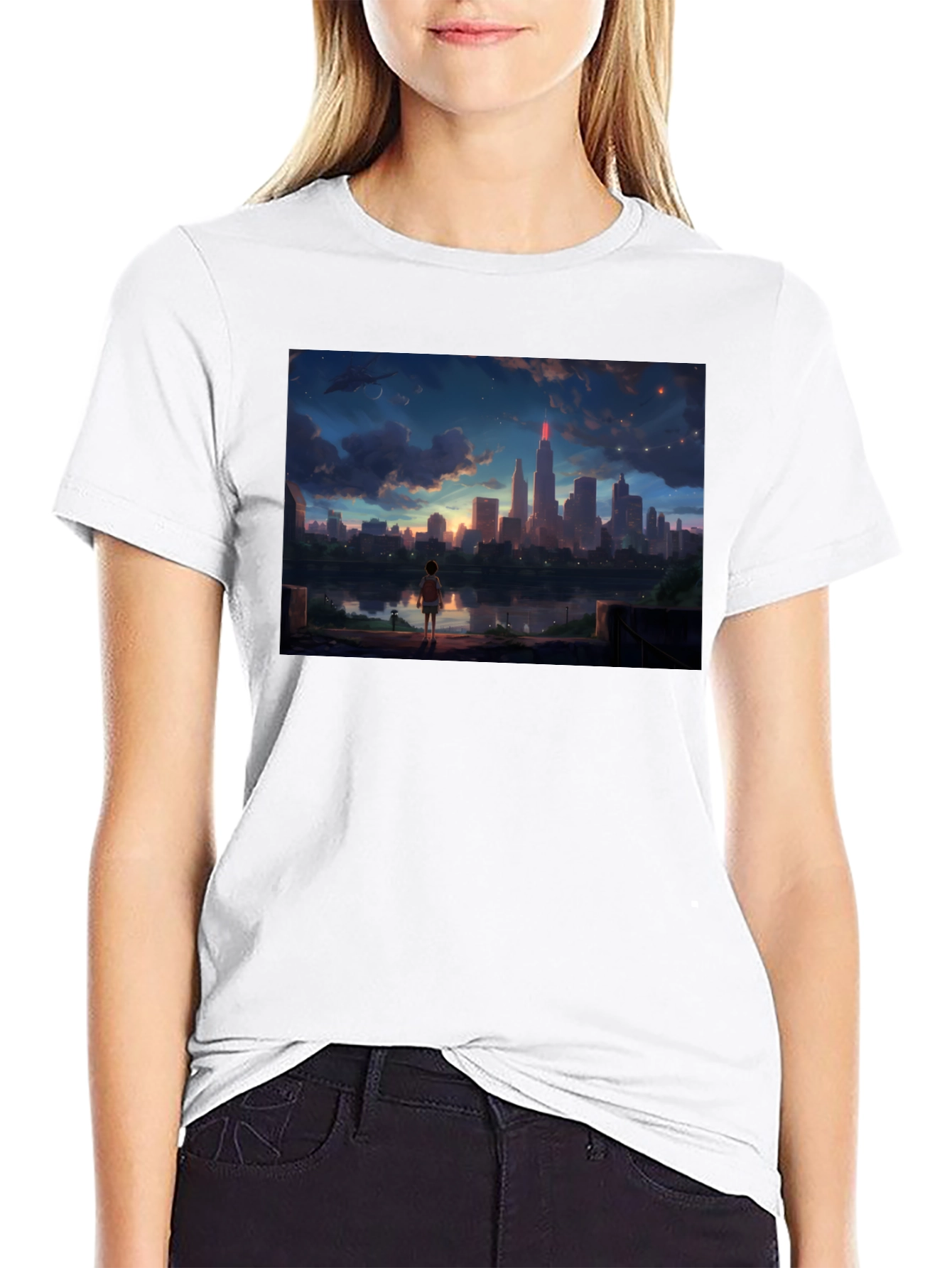 Anime Cityscape T-Shirt - Black Graphic Tee