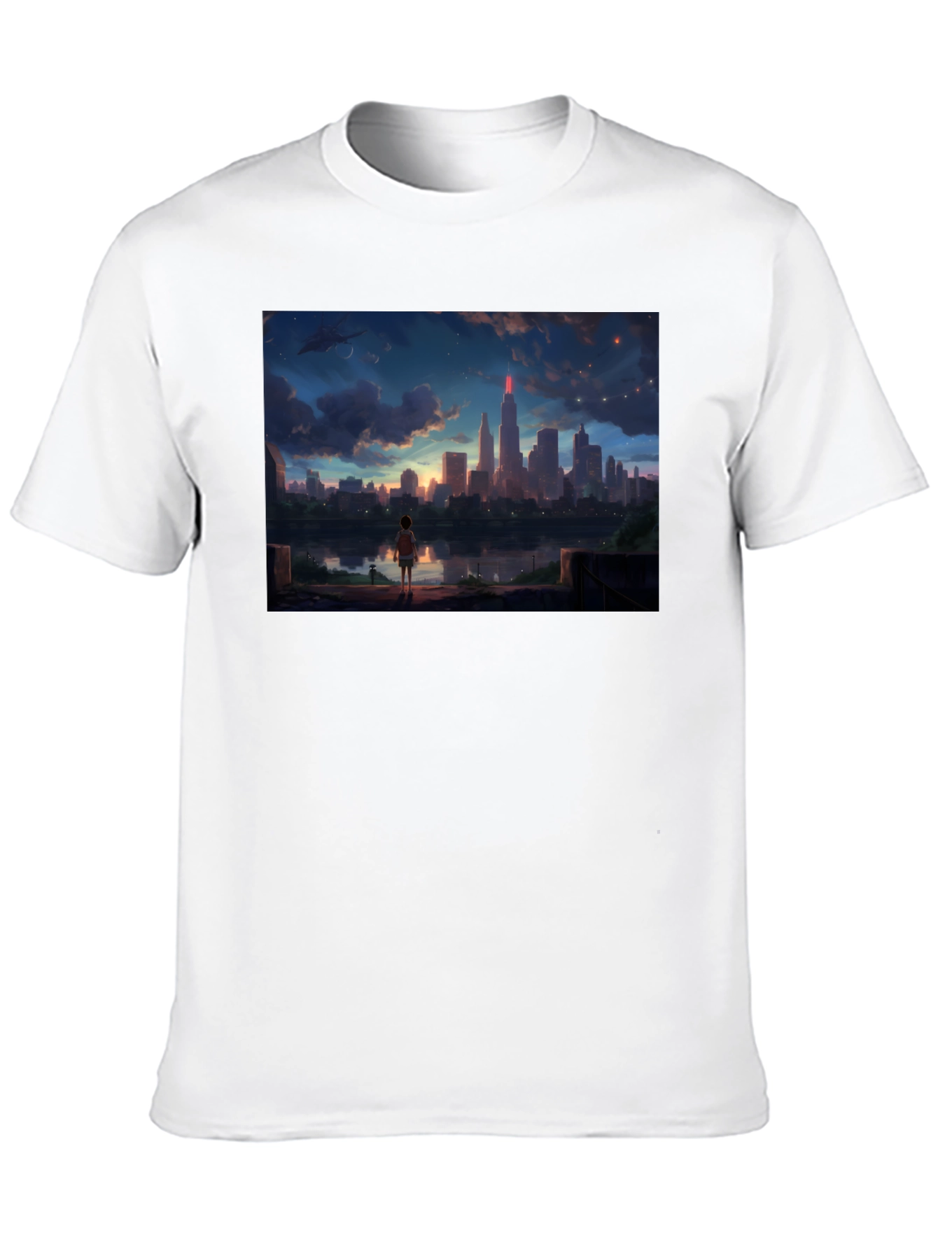 Anime Cityscape T-Shirt - Black Graphic Tee
