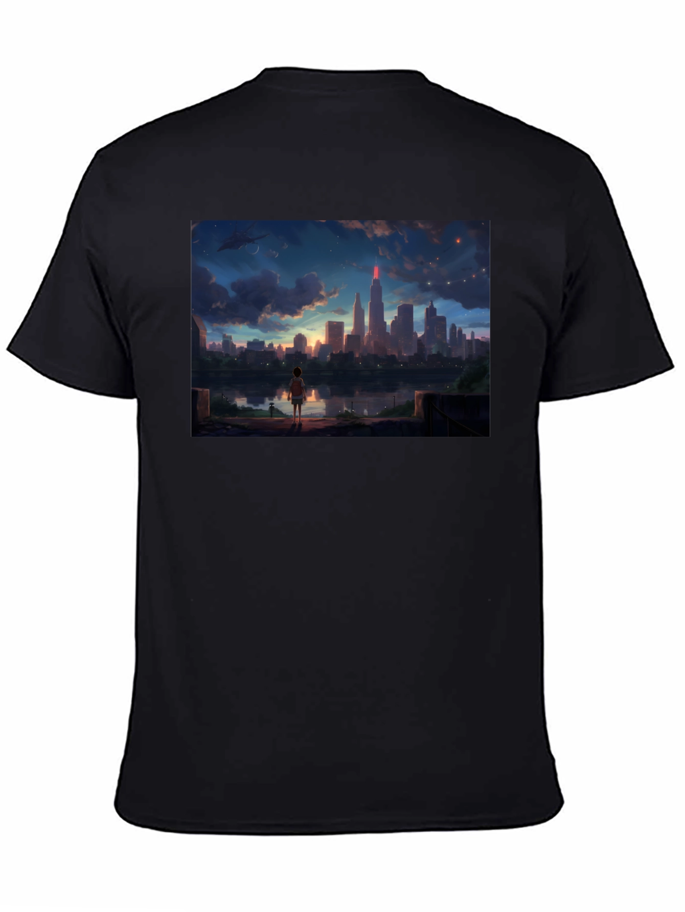 Anime Cityscape T-Shirt - Black Graphic Tee