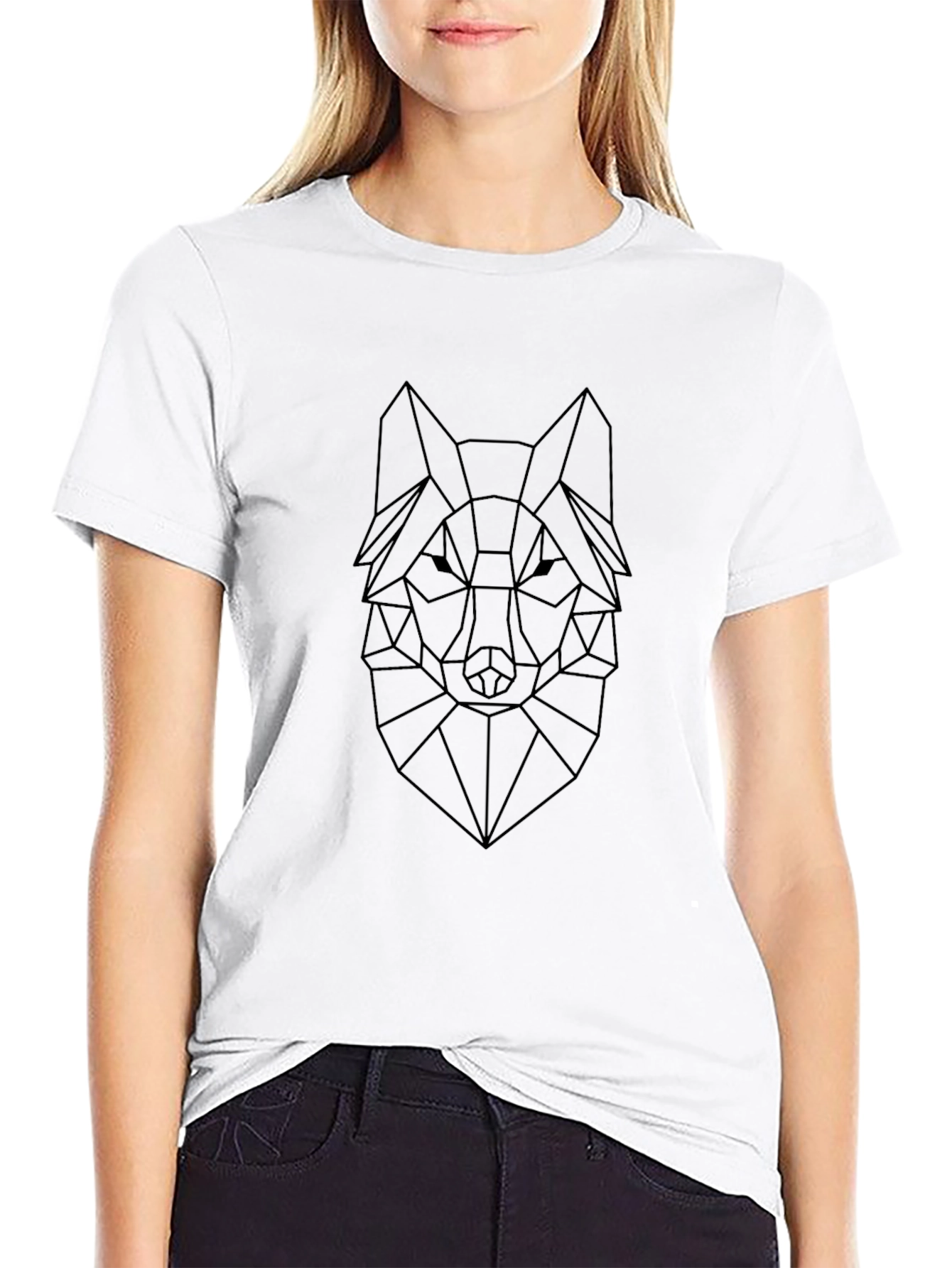 Geometric Wolf Graphic Tee - Stylish Black T-Shirt