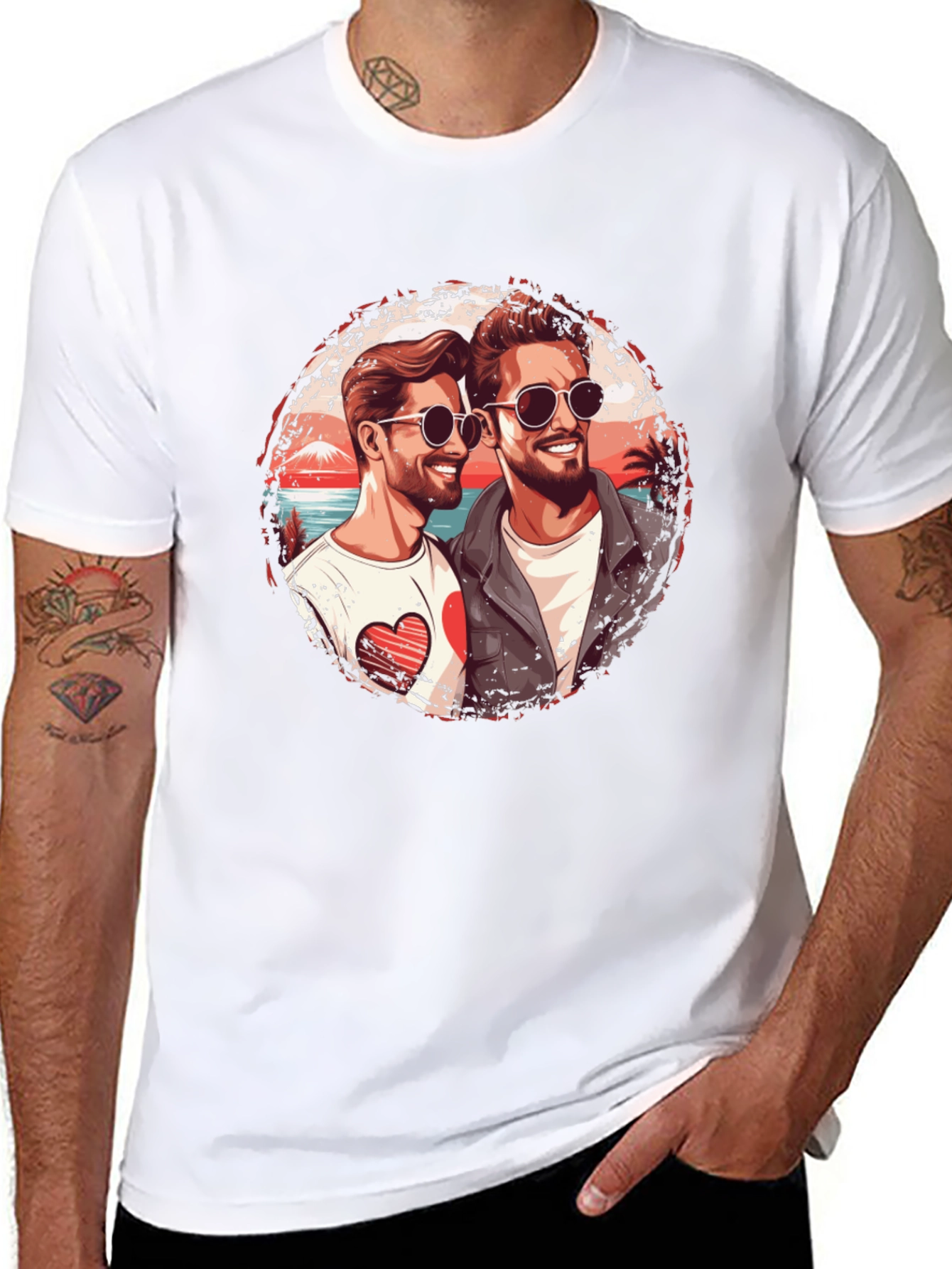 Love Beach Tee: Two Mens Graphic T-Shirt