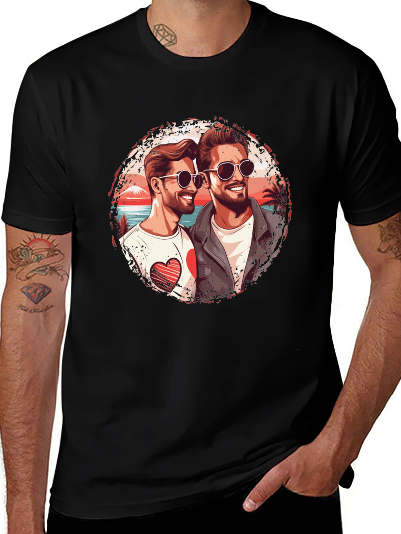 Love Beach Tee: Two Mens Graphic T-Shirt
