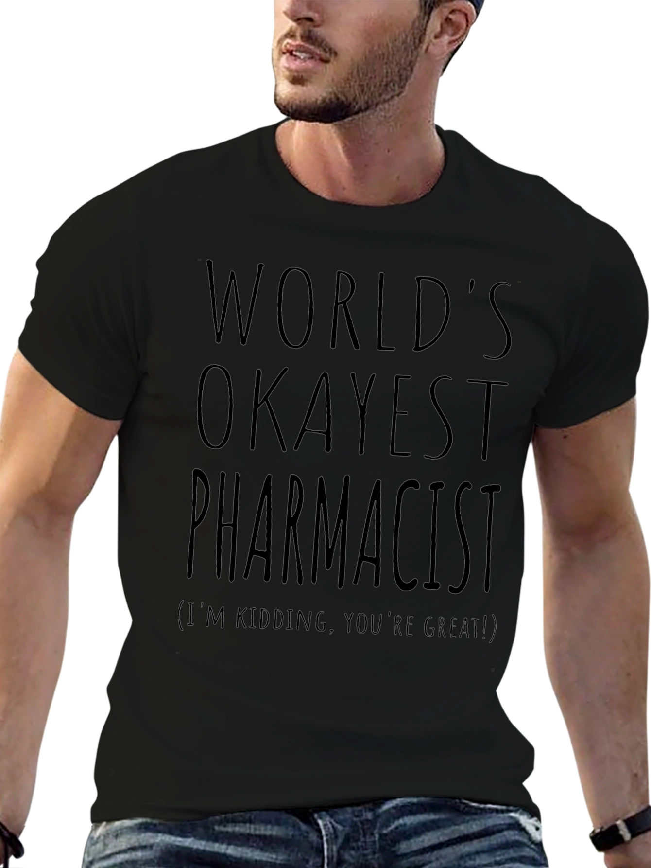 Worlds Okayest Pharmacist Black T-Shirt