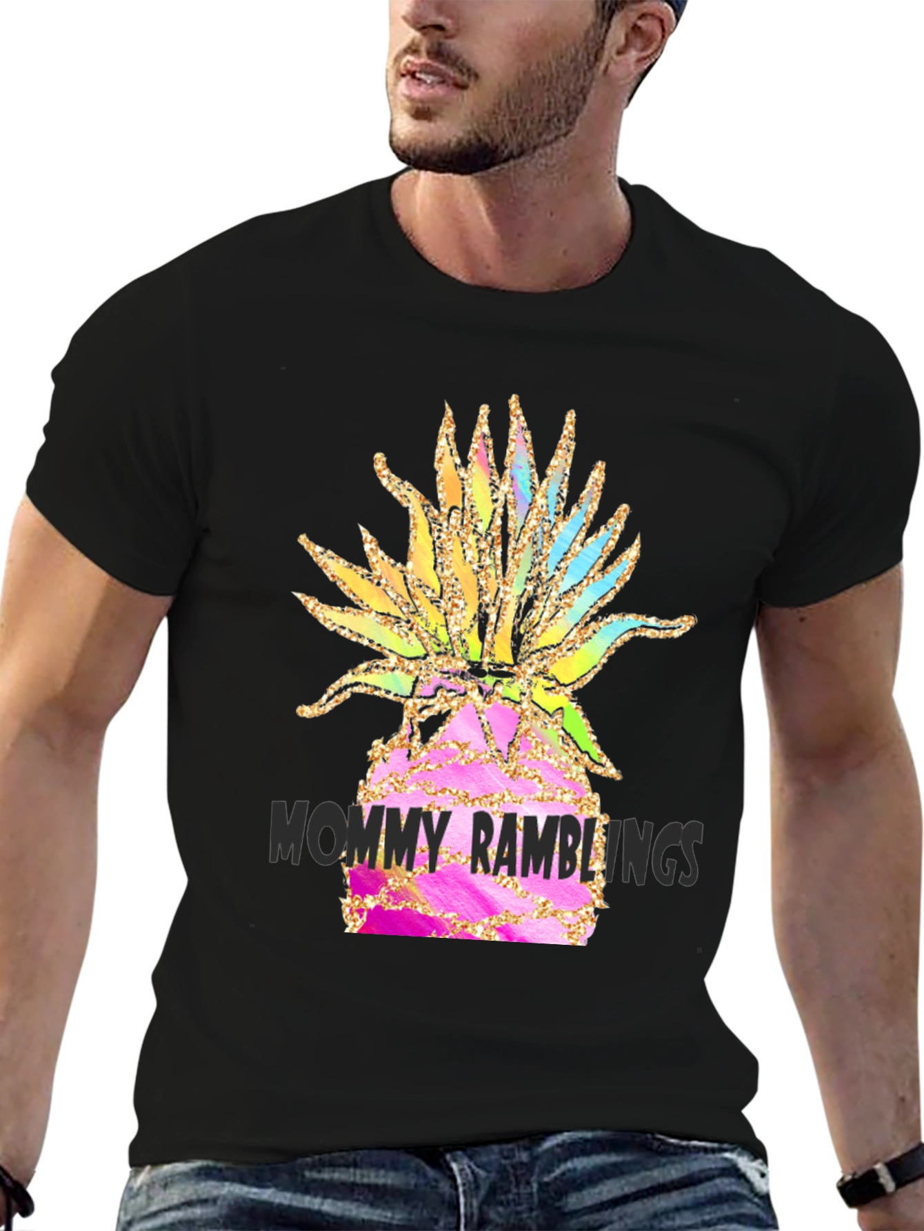 Fun Pineapple Graphic Black T-Shirt