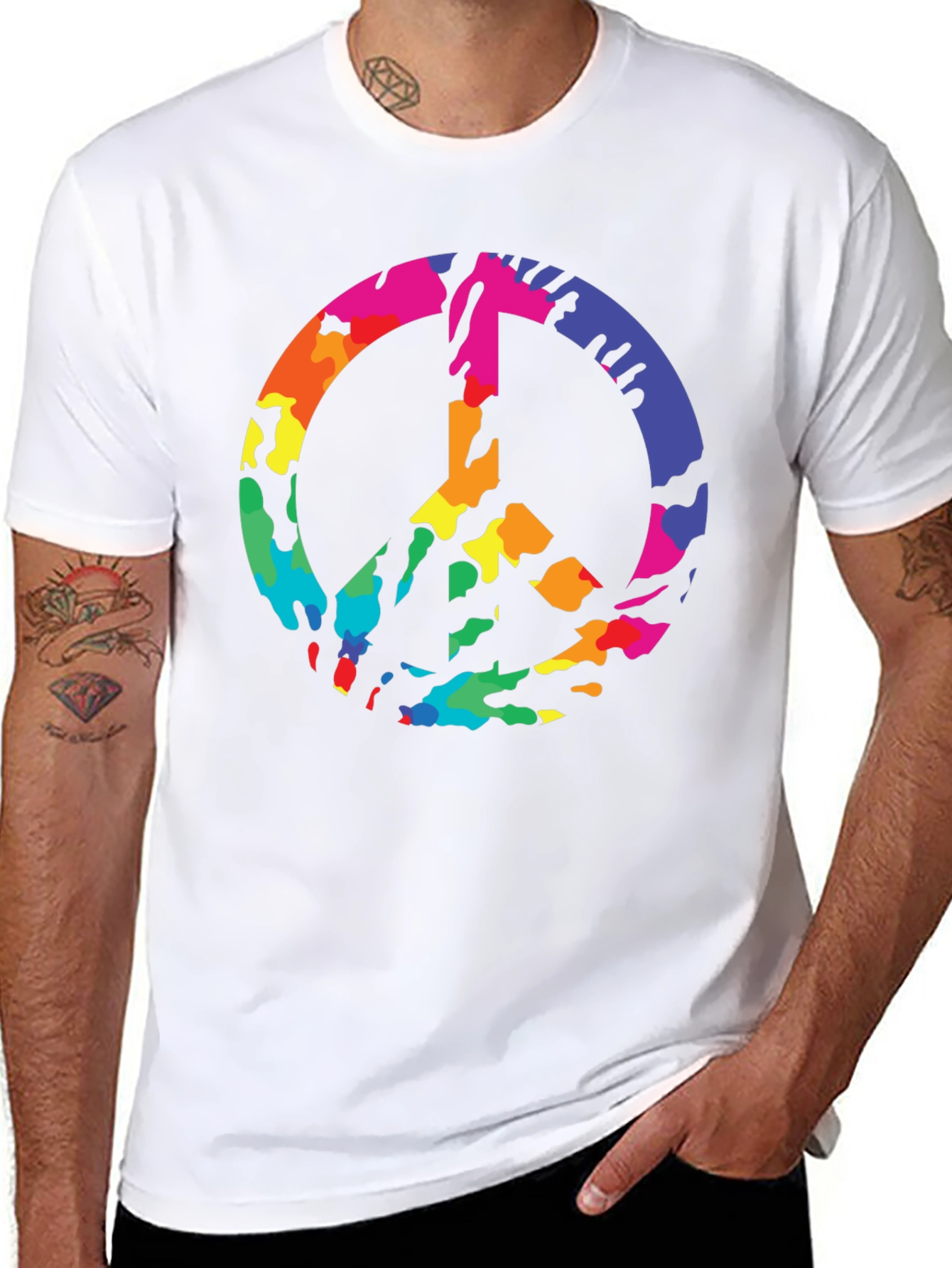 Peace Sign Rainbow Camo Graphic T-Shirt