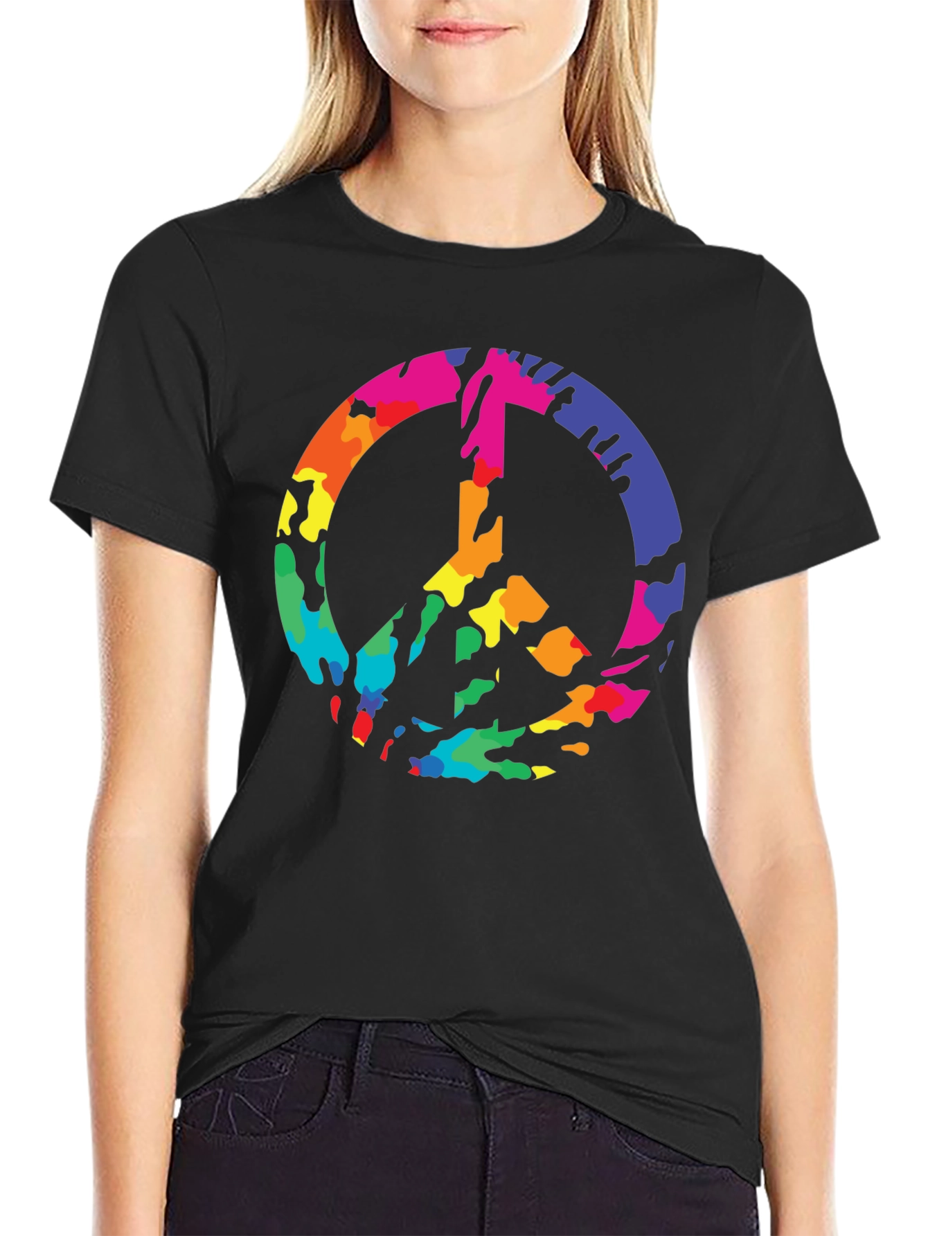 Peace Sign Rainbow Camo Graphic T-Shirt