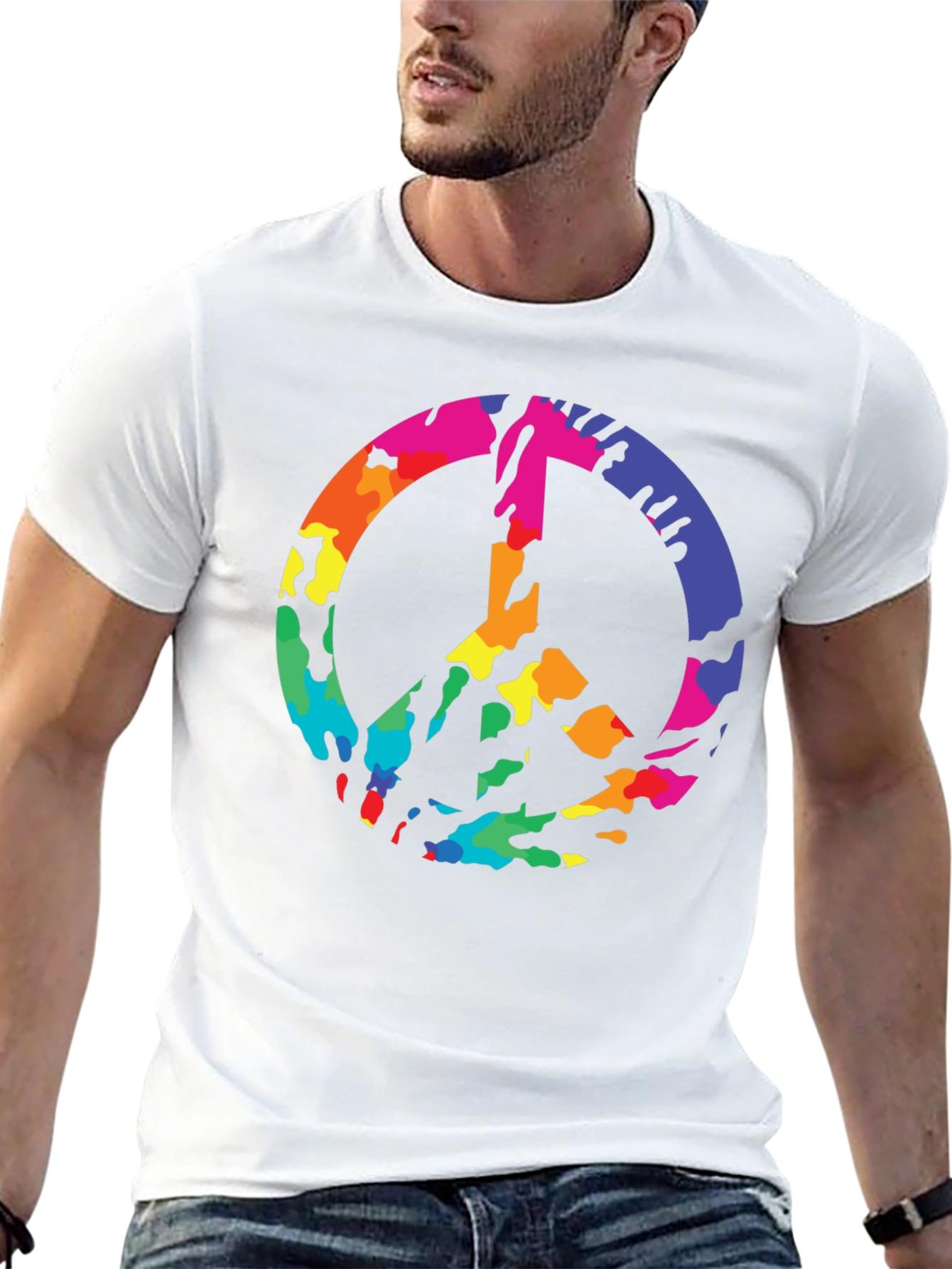 Peace Sign Rainbow Camo Graphic T-Shirt
