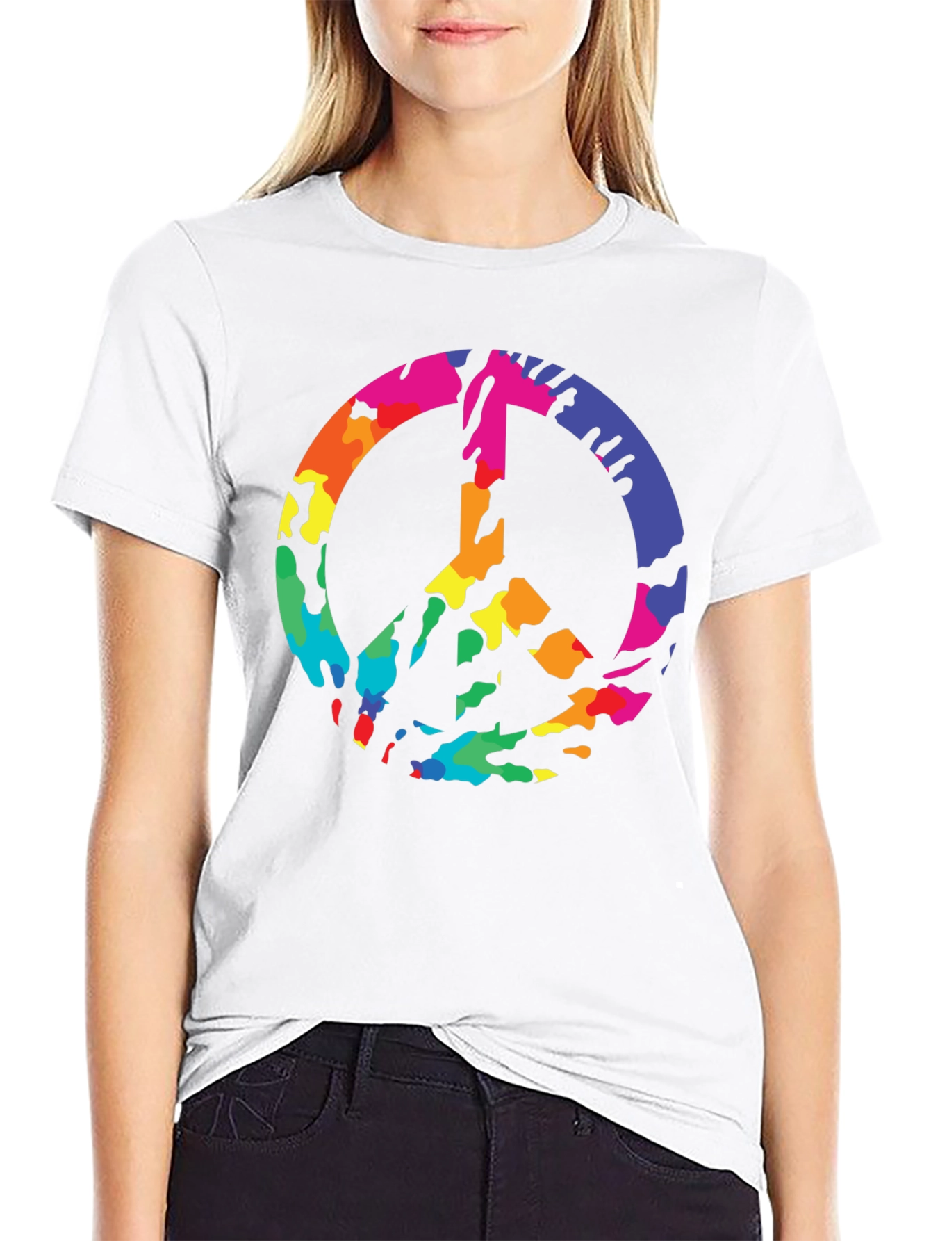 Peace Sign Rainbow Camo Graphic T-Shirt