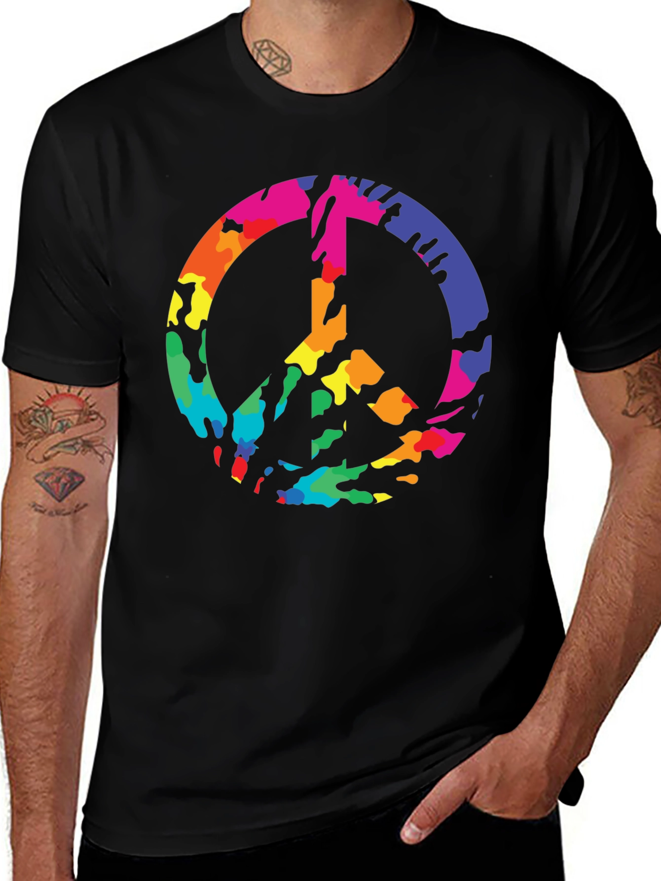 Peace Sign Rainbow Camo Graphic T-Shirt
