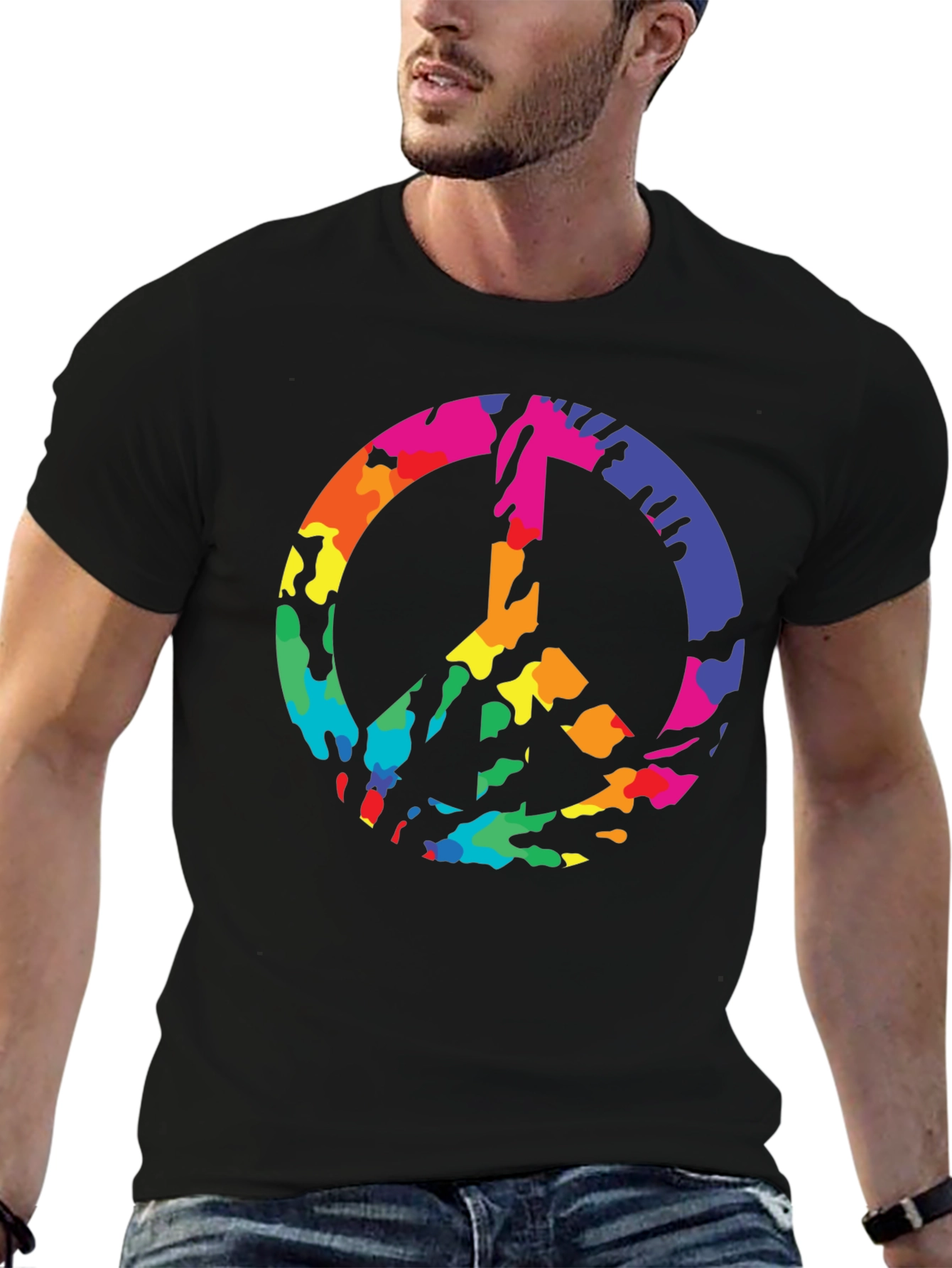 Peace Sign Rainbow Camo Graphic T-Shirt