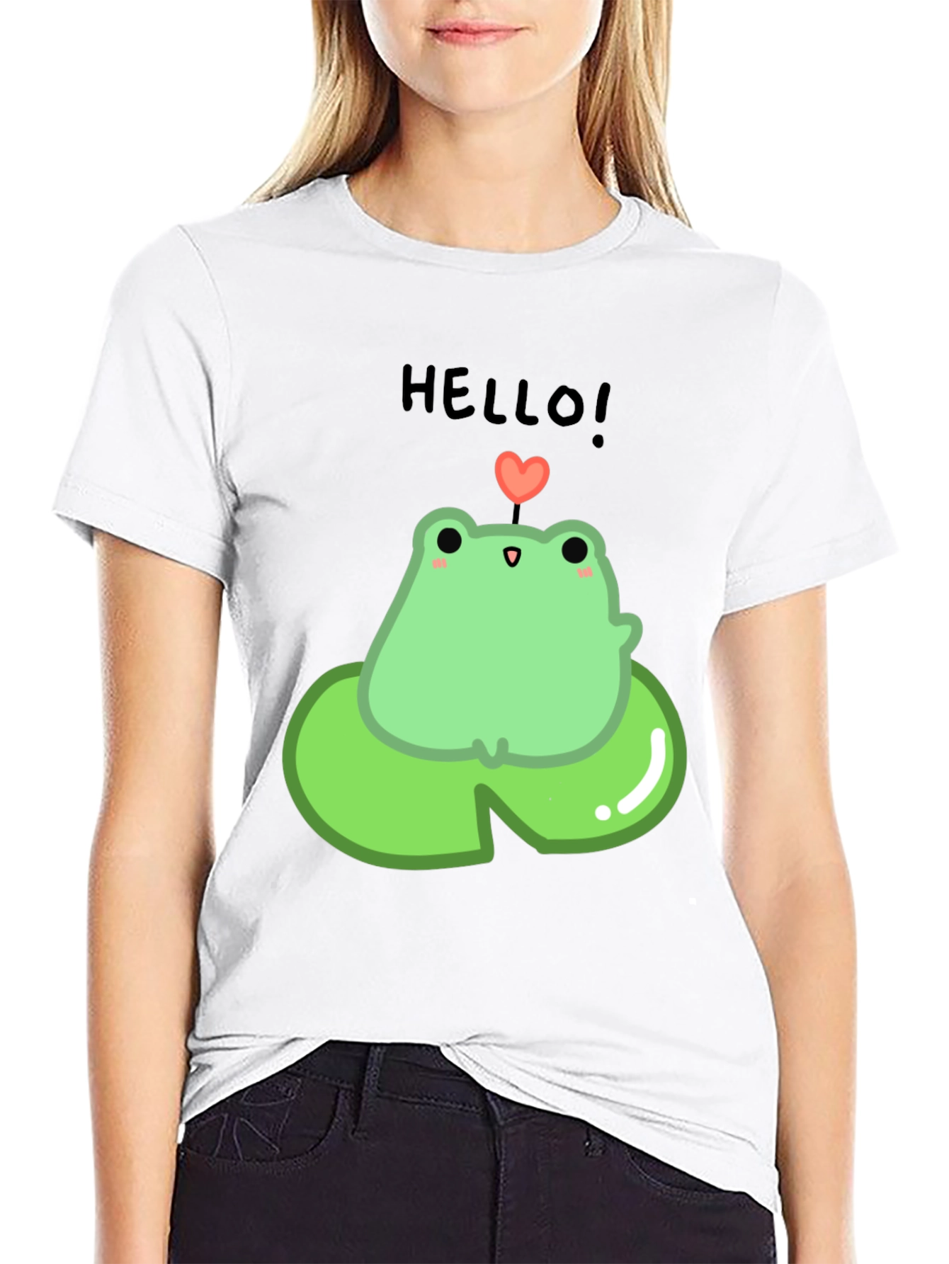 Cute Frog on Lily Pad Graphic Tee - Black