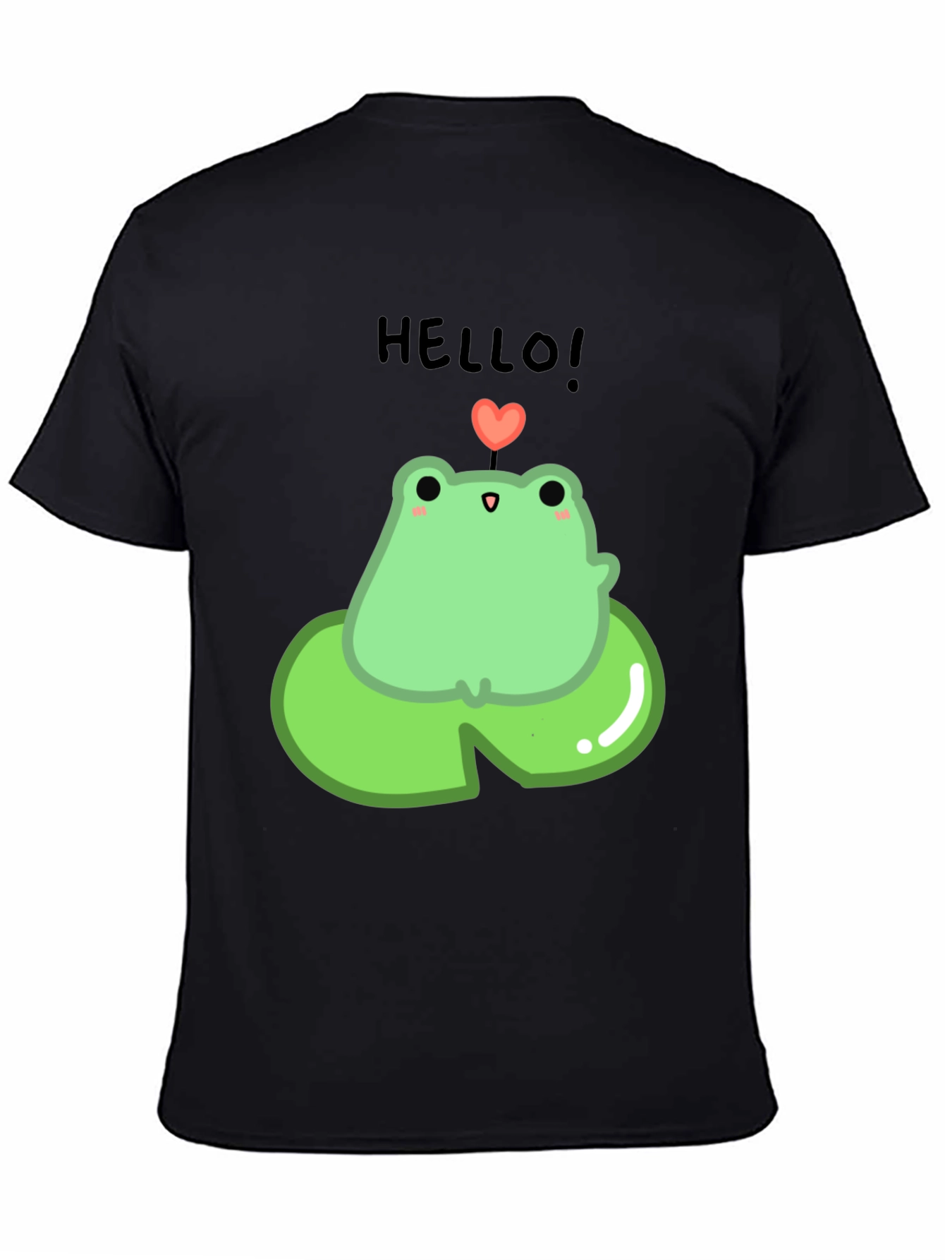 Cute Frog on Lily Pad Graphic Tee - Black