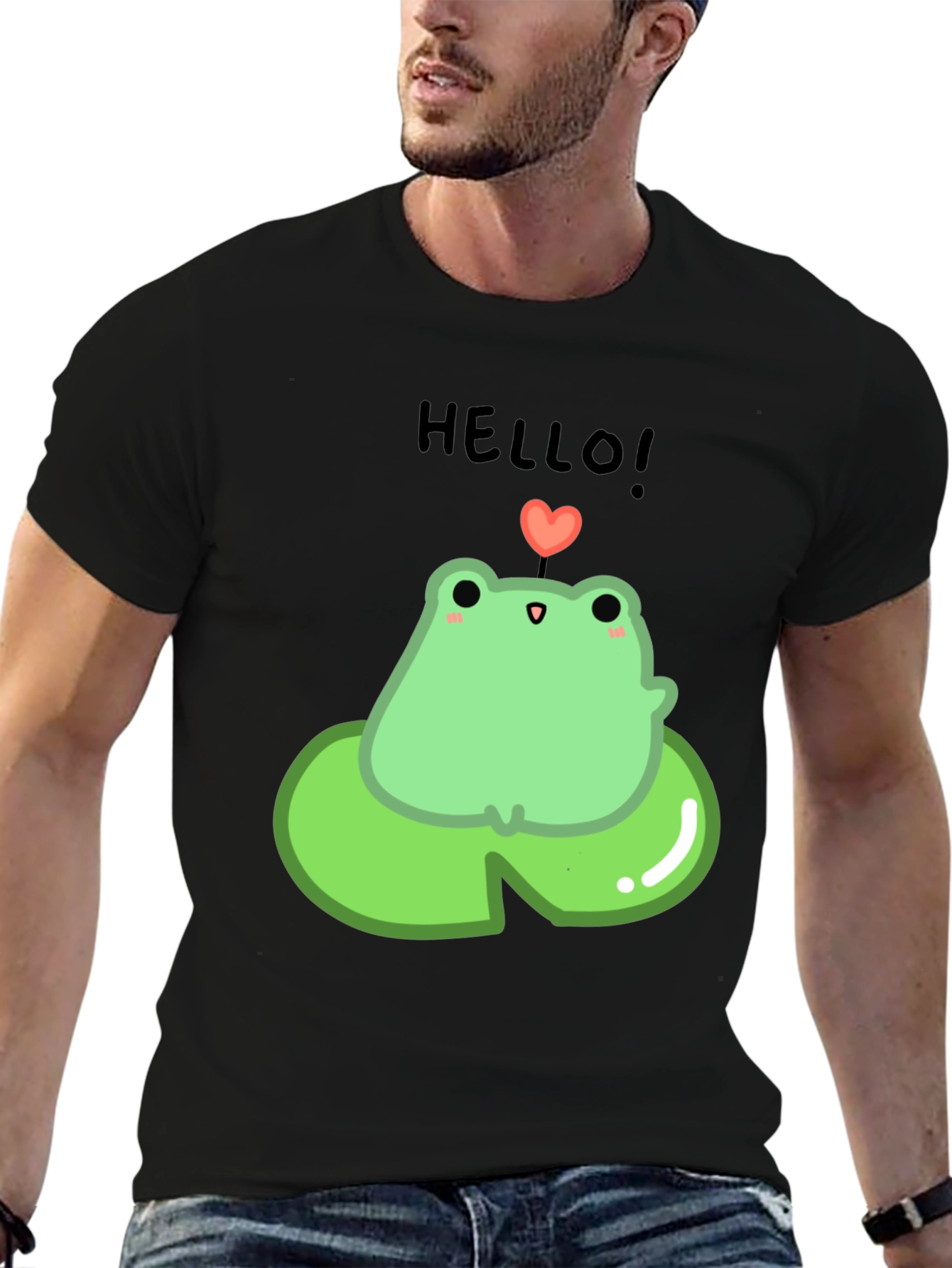 Cute Frog on Lily Pad Graphic Tee - Black