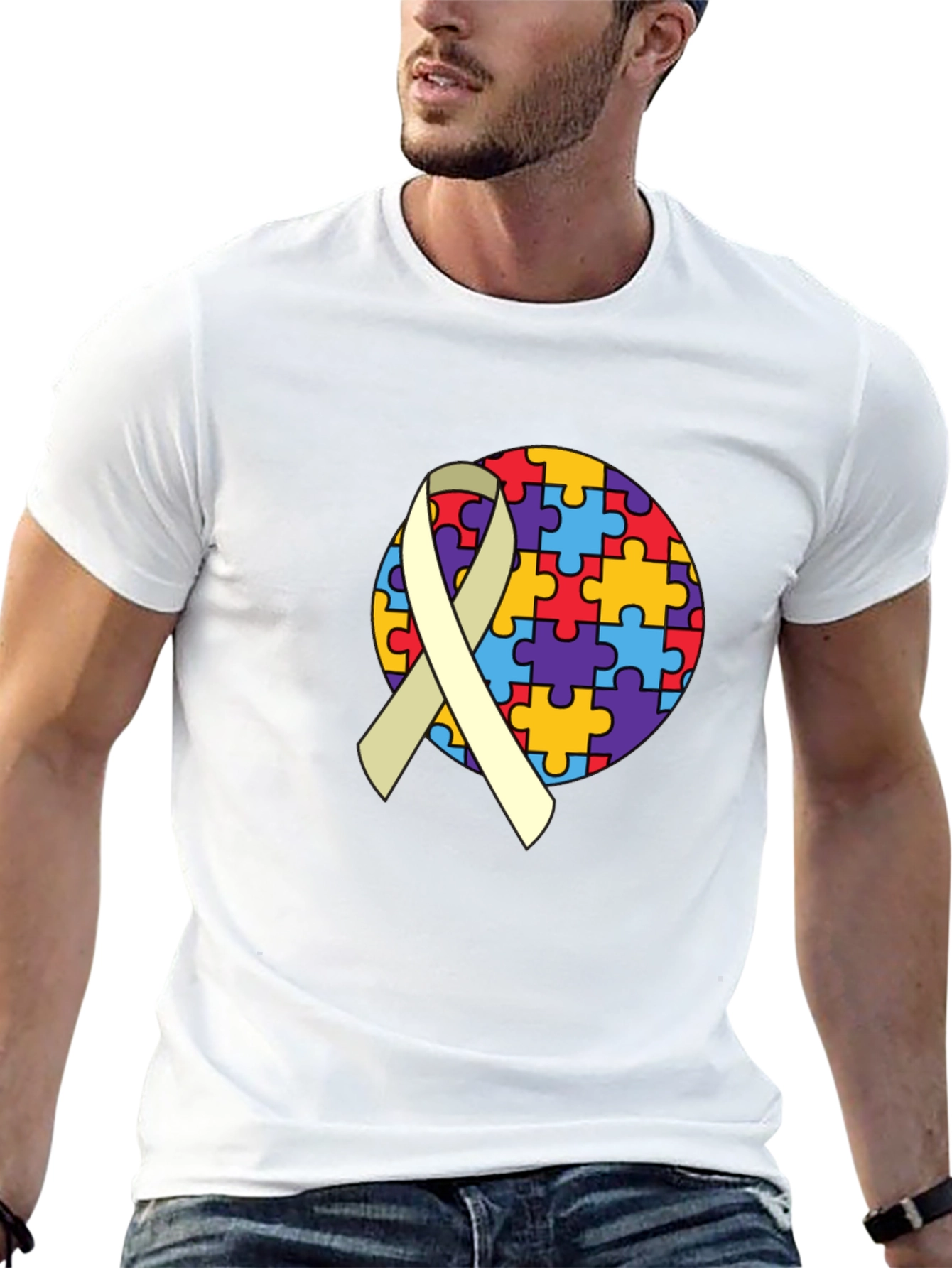 Autism Awareness Puzzle Ribbon Graphic Tee