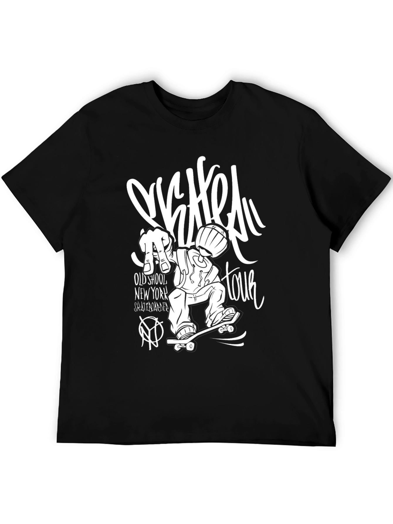 Skateboard Tour Graphic Tee - Black Cotton T-Shirt