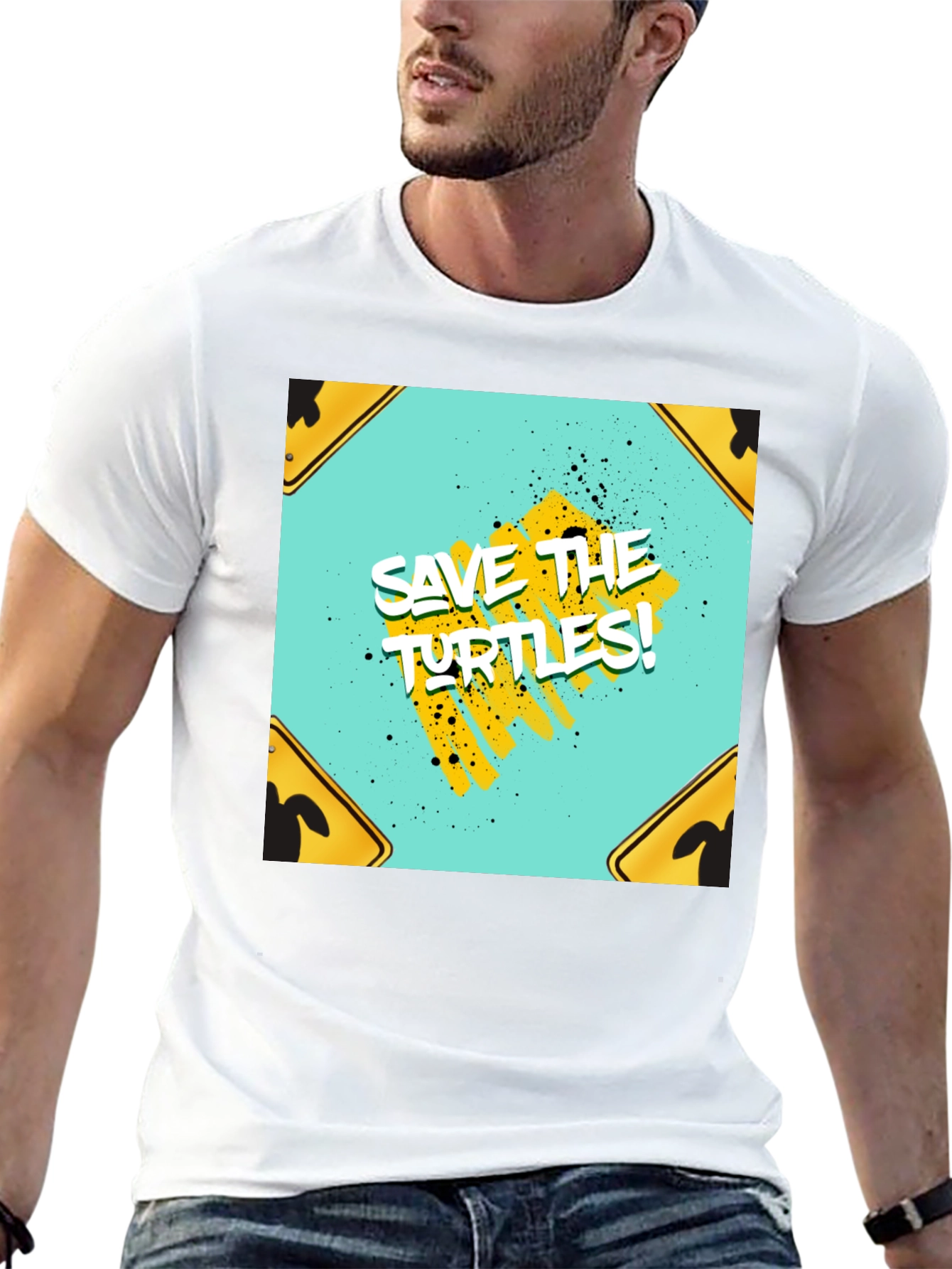 Save The Turtles Graphic Tee - Black Cotton T-Shirt