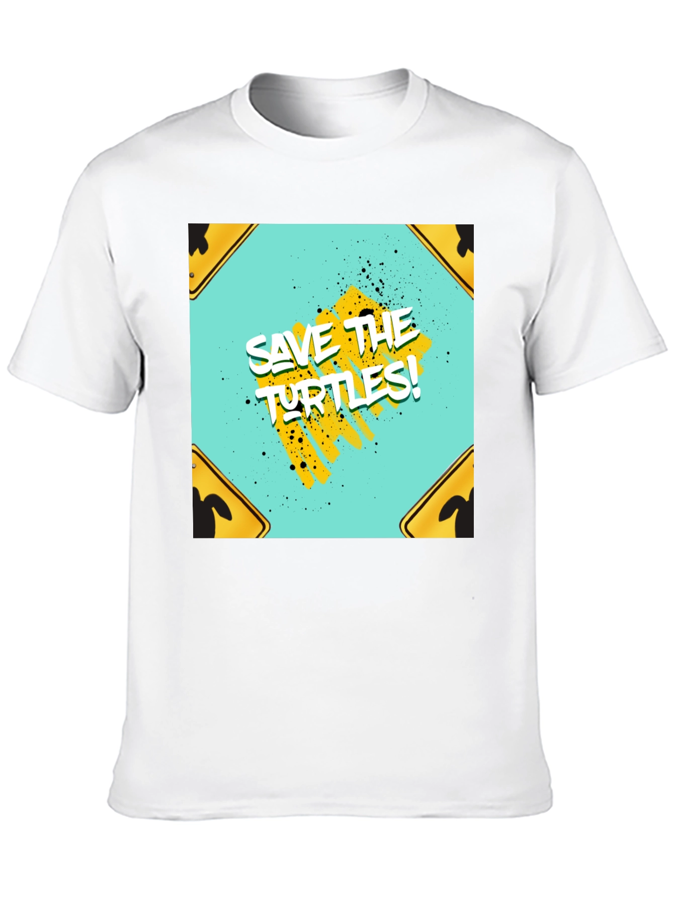 Save The Turtles Graphic Tee - Black Cotton T-Shirt