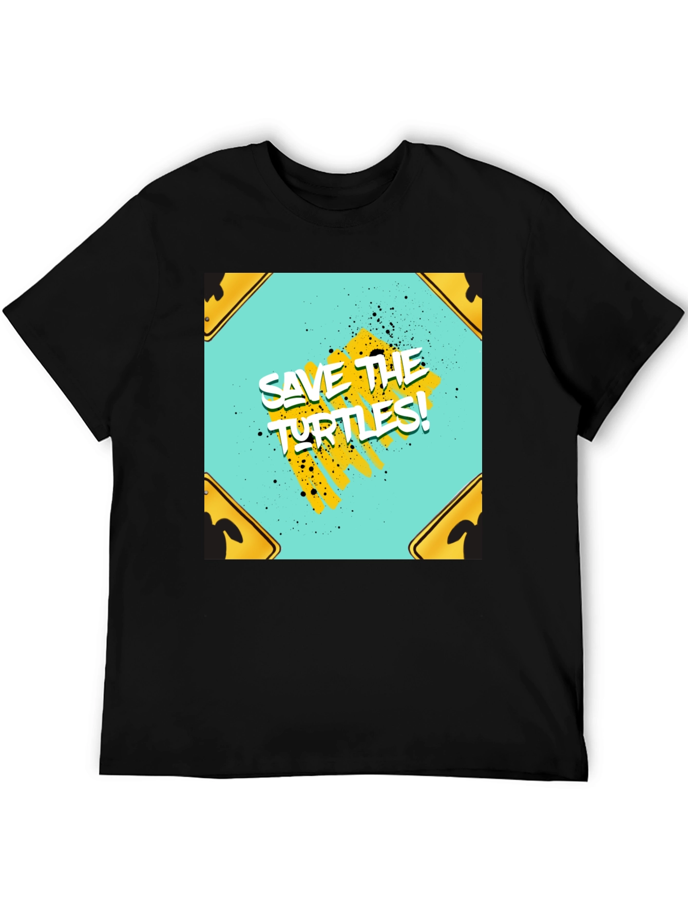 Save The Turtles Graphic Tee - Black Cotton T-Shirt