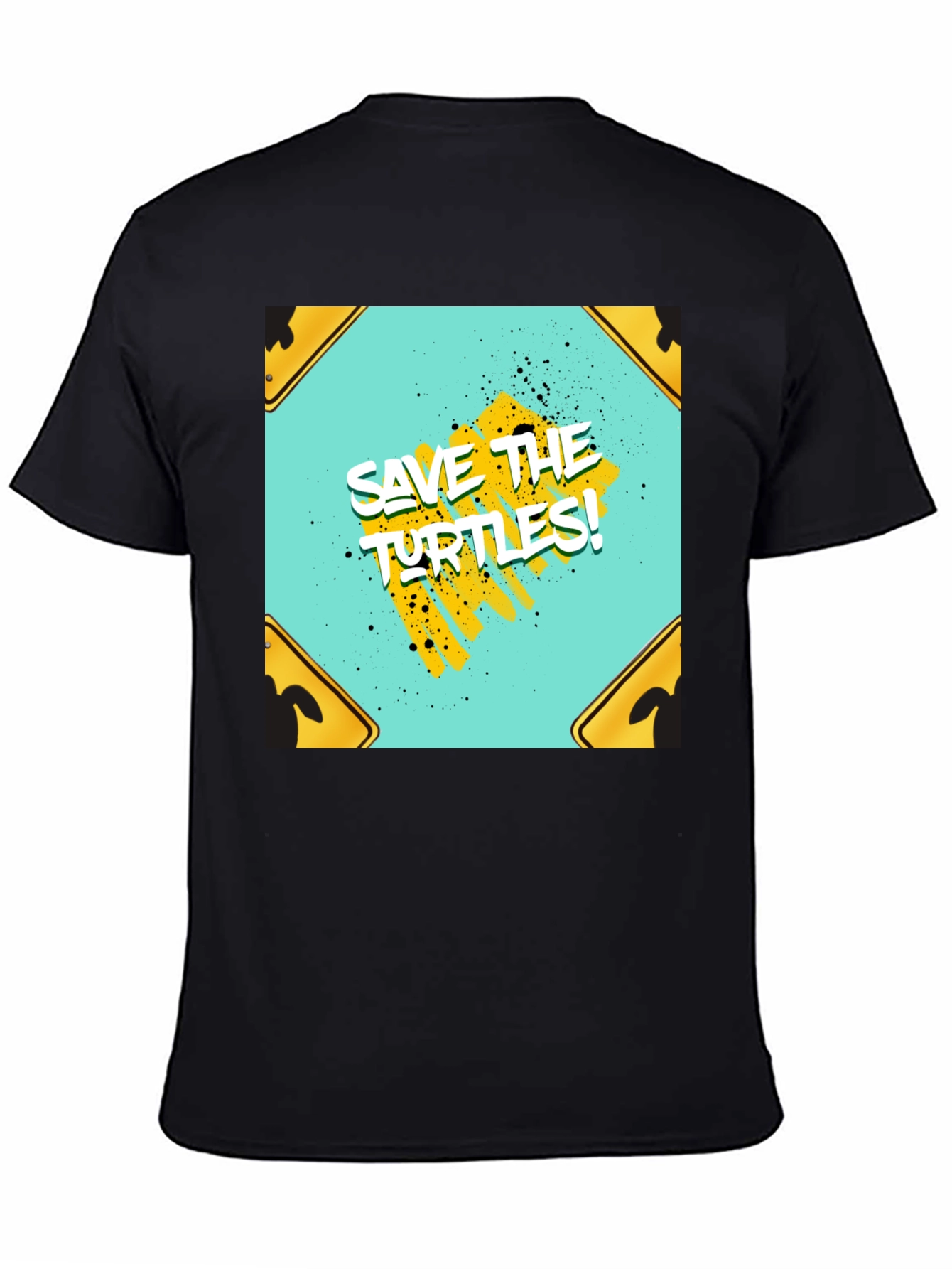 Save The Turtles Graphic Tee - Black Cotton T-Shirt