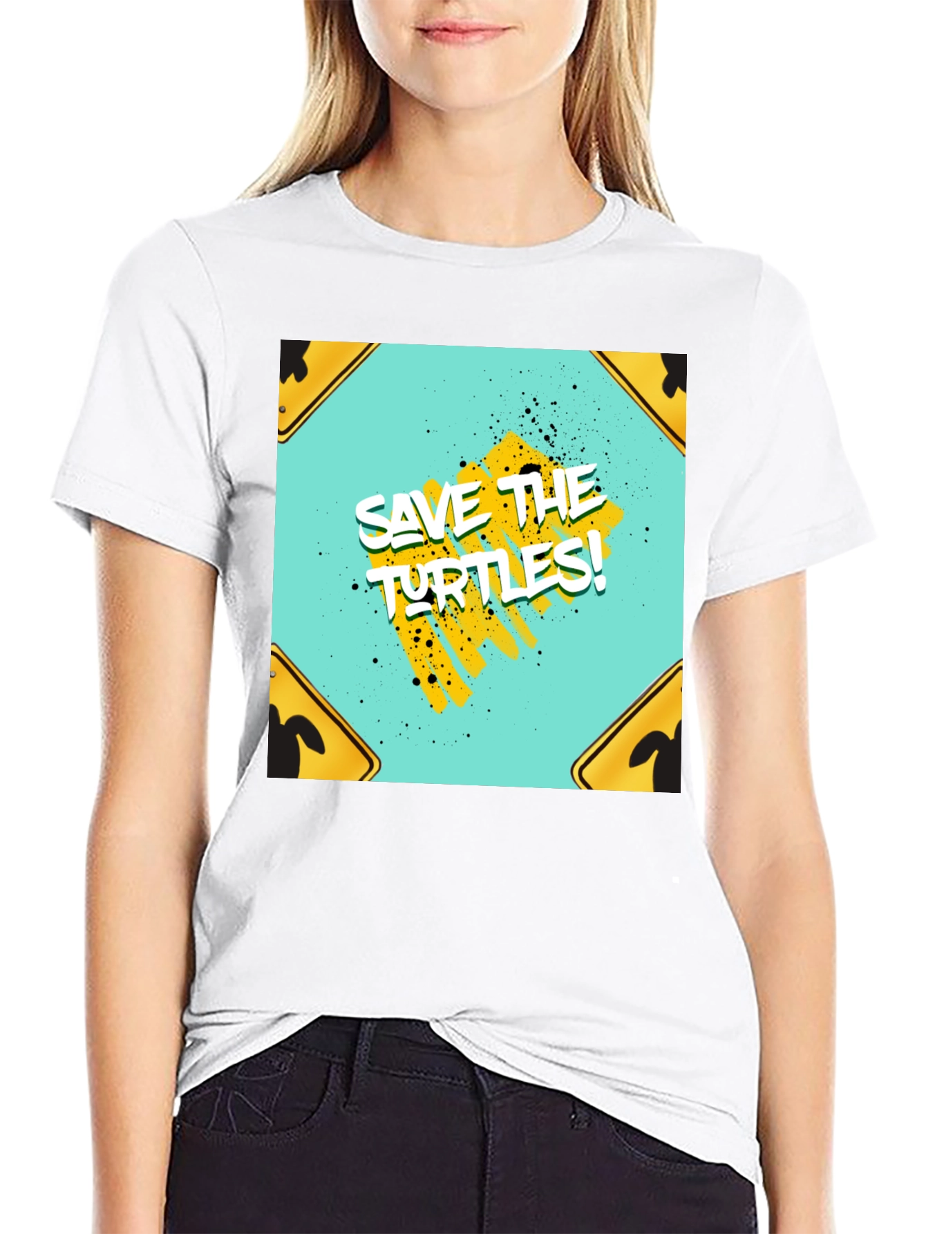 Save The Turtles Graphic Tee - Black Cotton T-Shirt