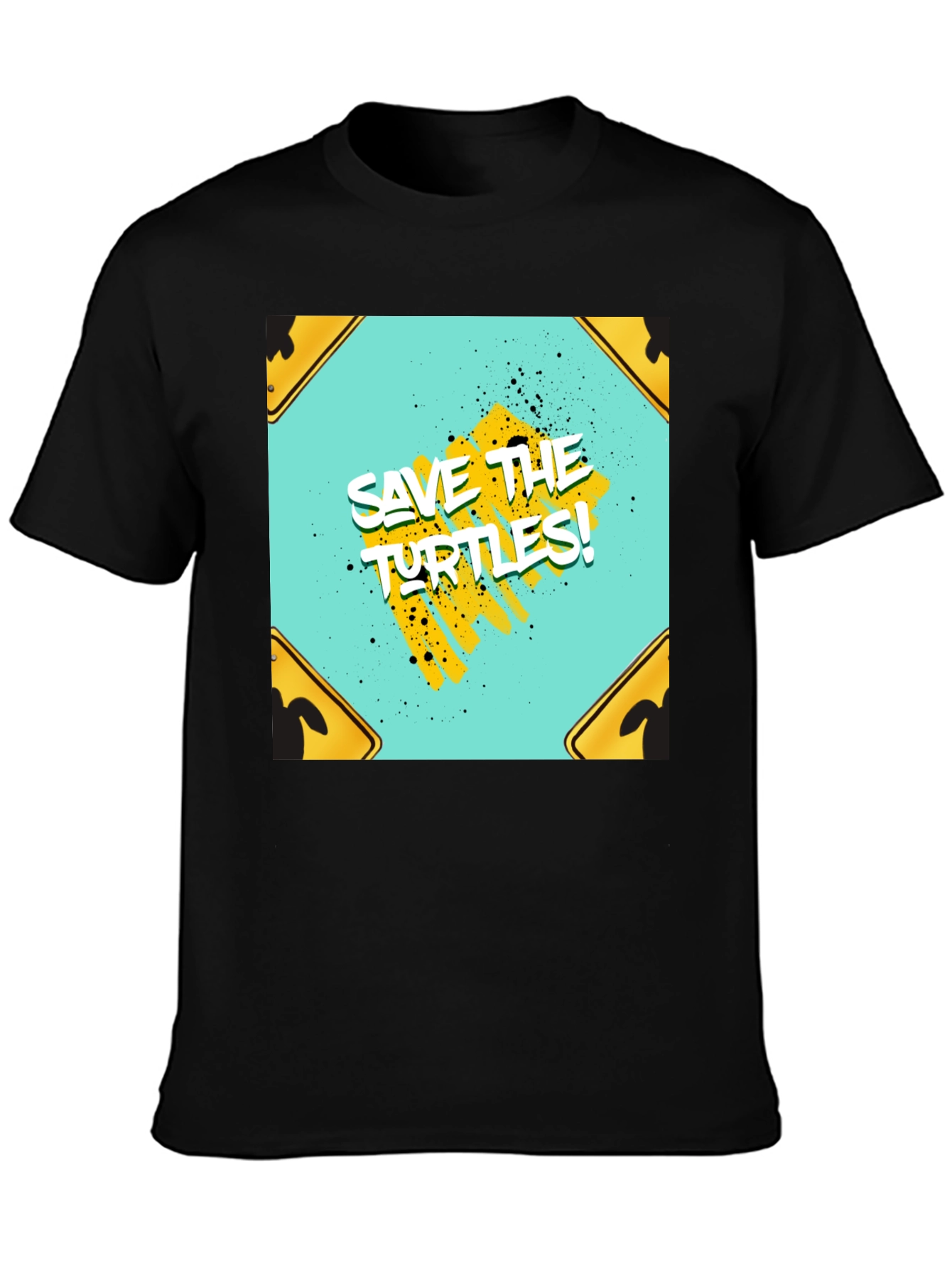 Save The Turtles Graphic Tee - Black Cotton T-Shirt