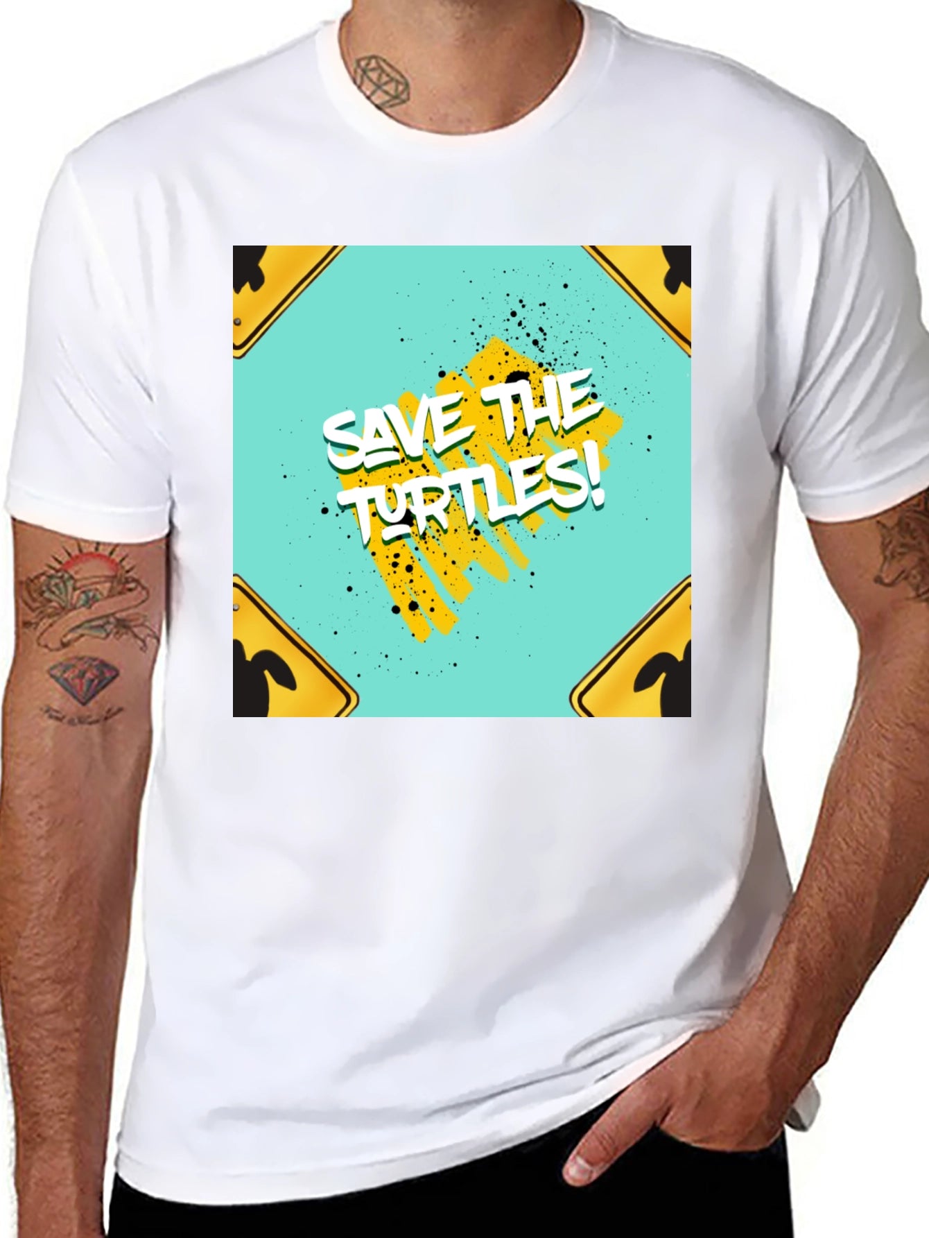 Save The Turtles Graphic Tee - Black Cotton T-Shirt