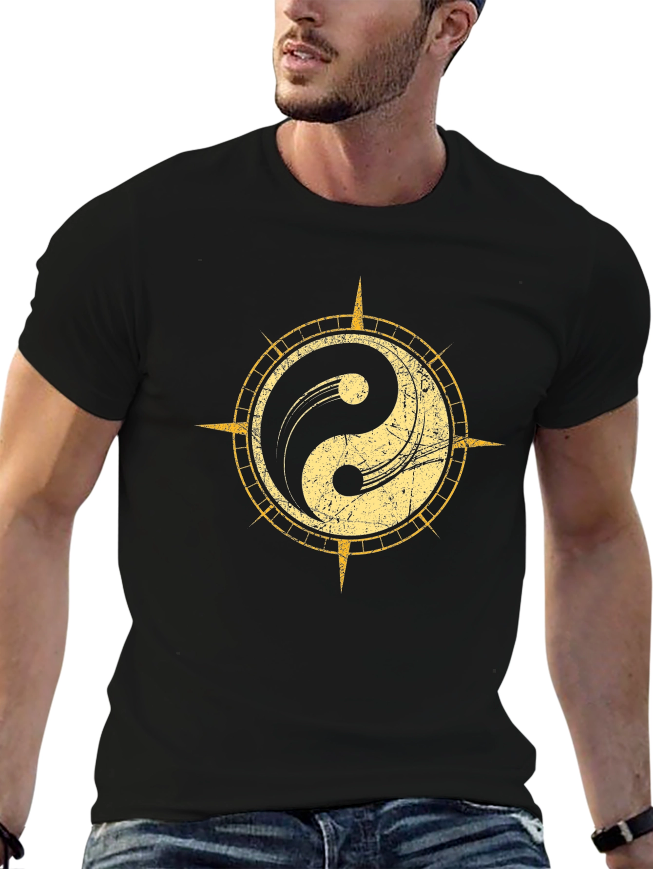 Yin Yang Compass Graphic Tee - Black