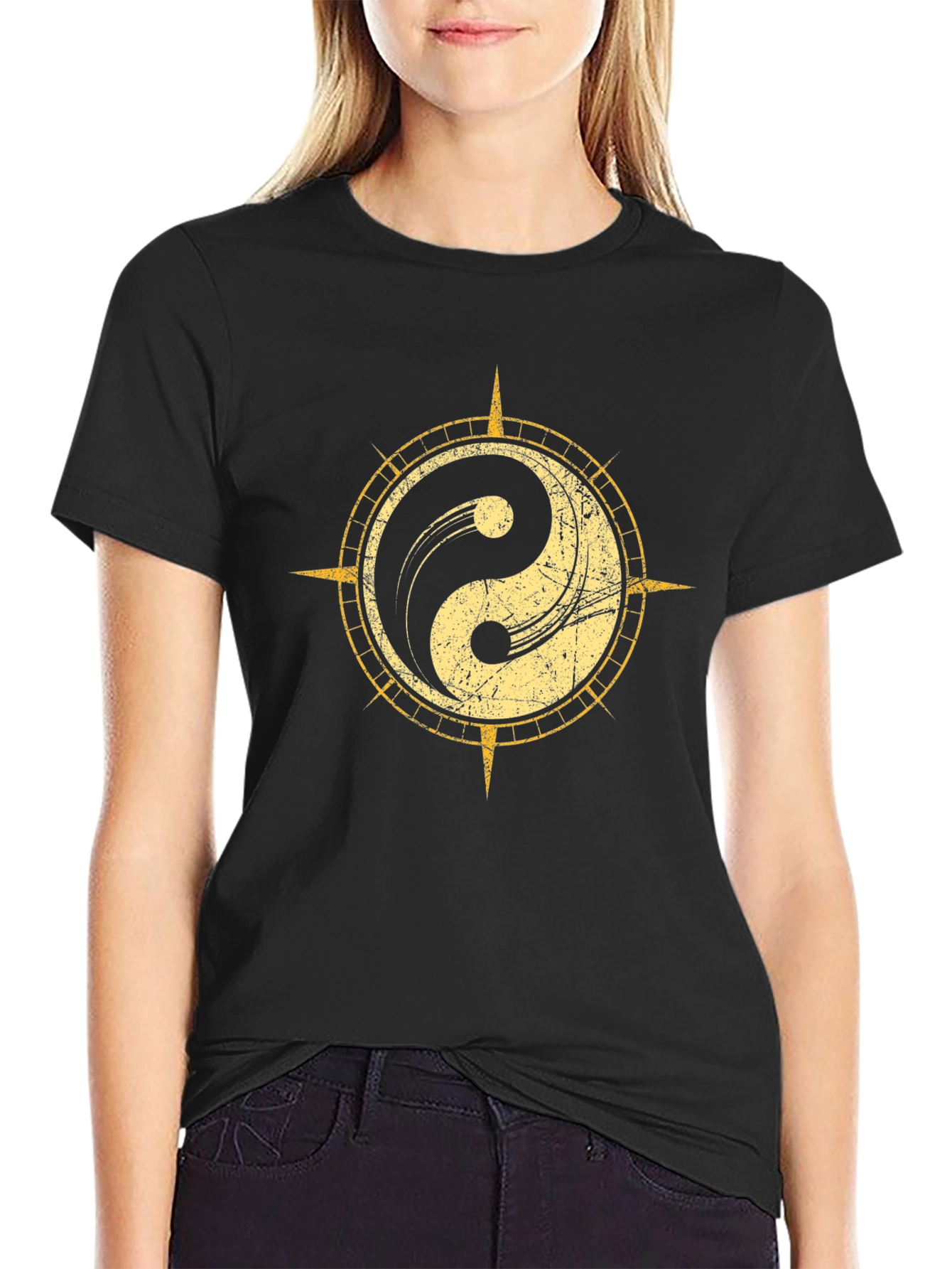 Yin Yang Compass Graphic Tee - Black