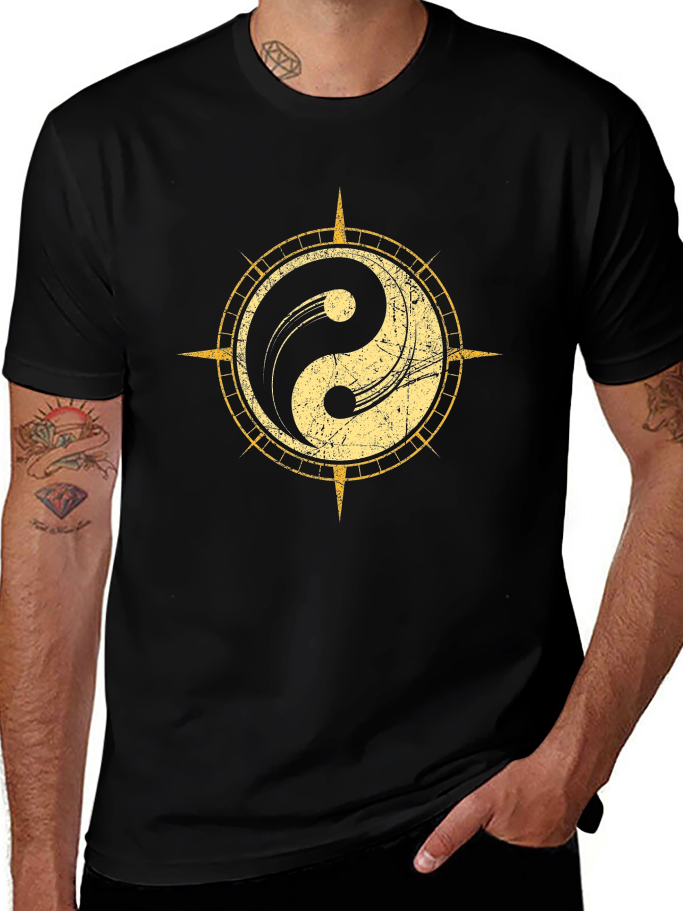 Yin Yang Compass Graphic Tee - Black