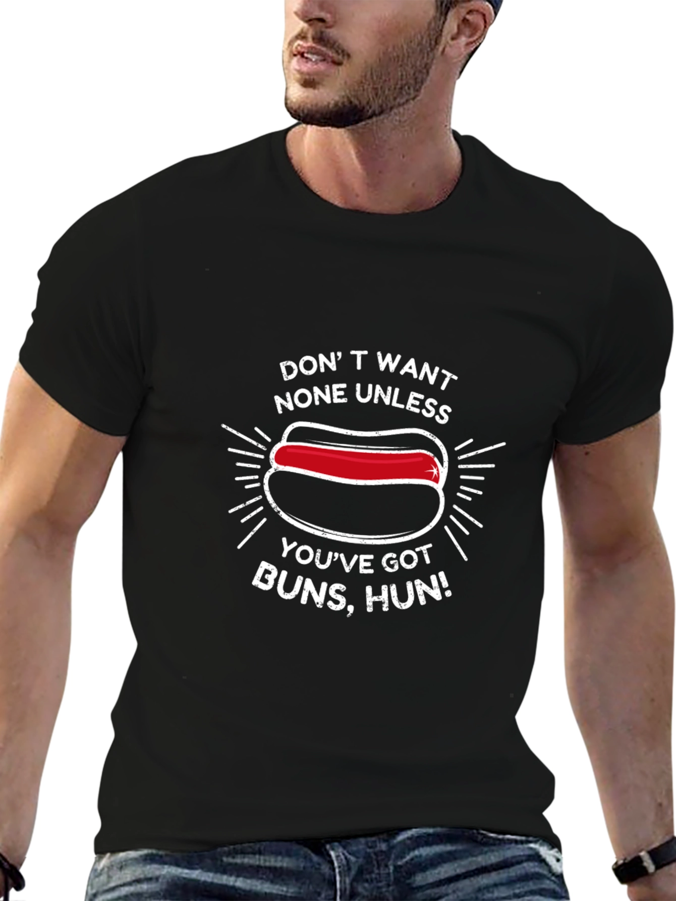 Funny Hot Dog Graphic T-Shirt - Buns Hun!