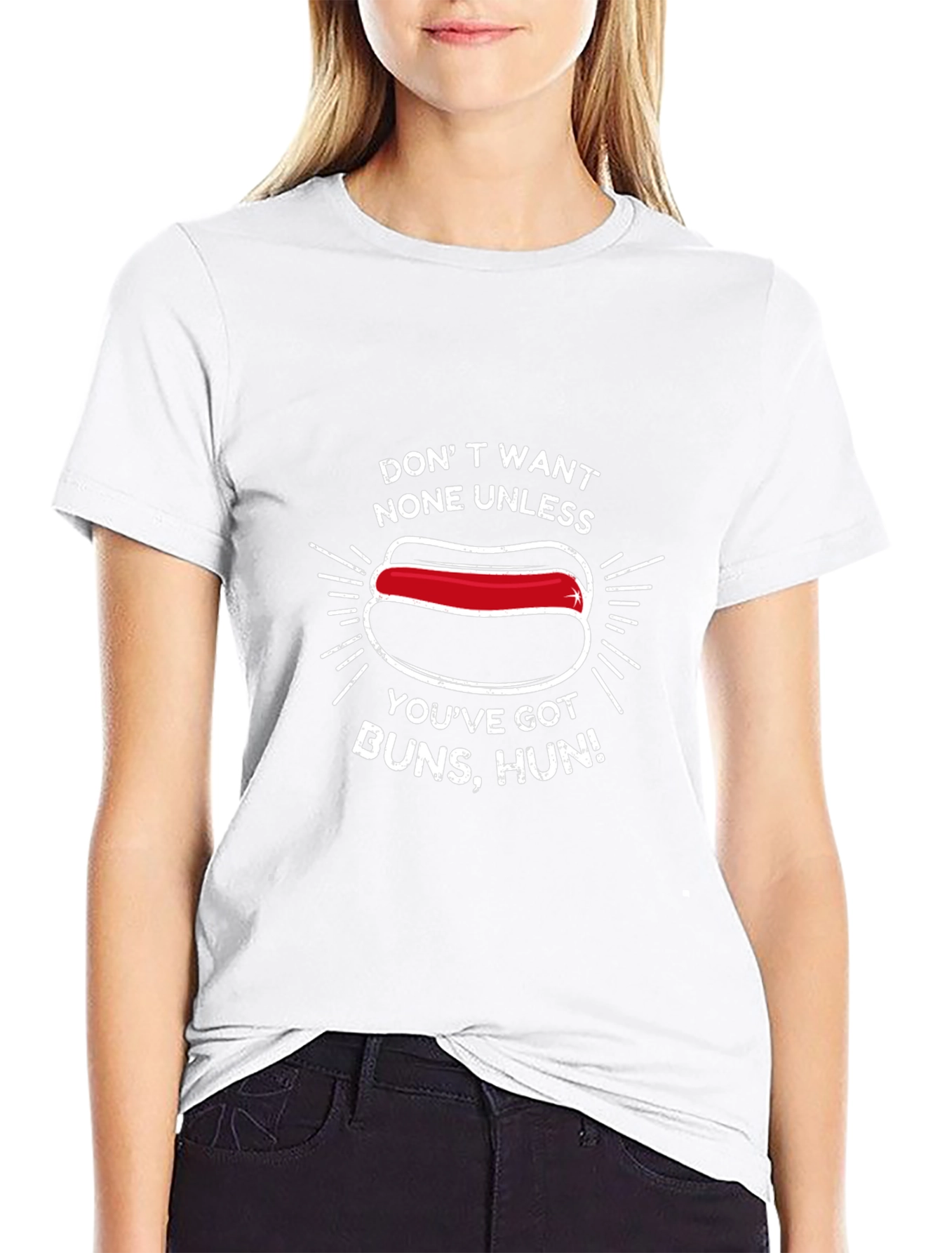 Funny Hot Dog Graphic T-Shirt - Buns Hun!