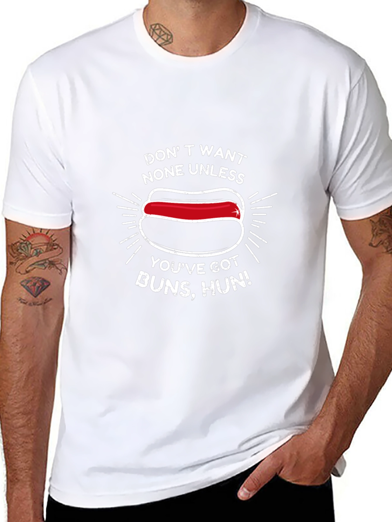 Funny Hot Dog Graphic T-Shirt - Buns Hun!
