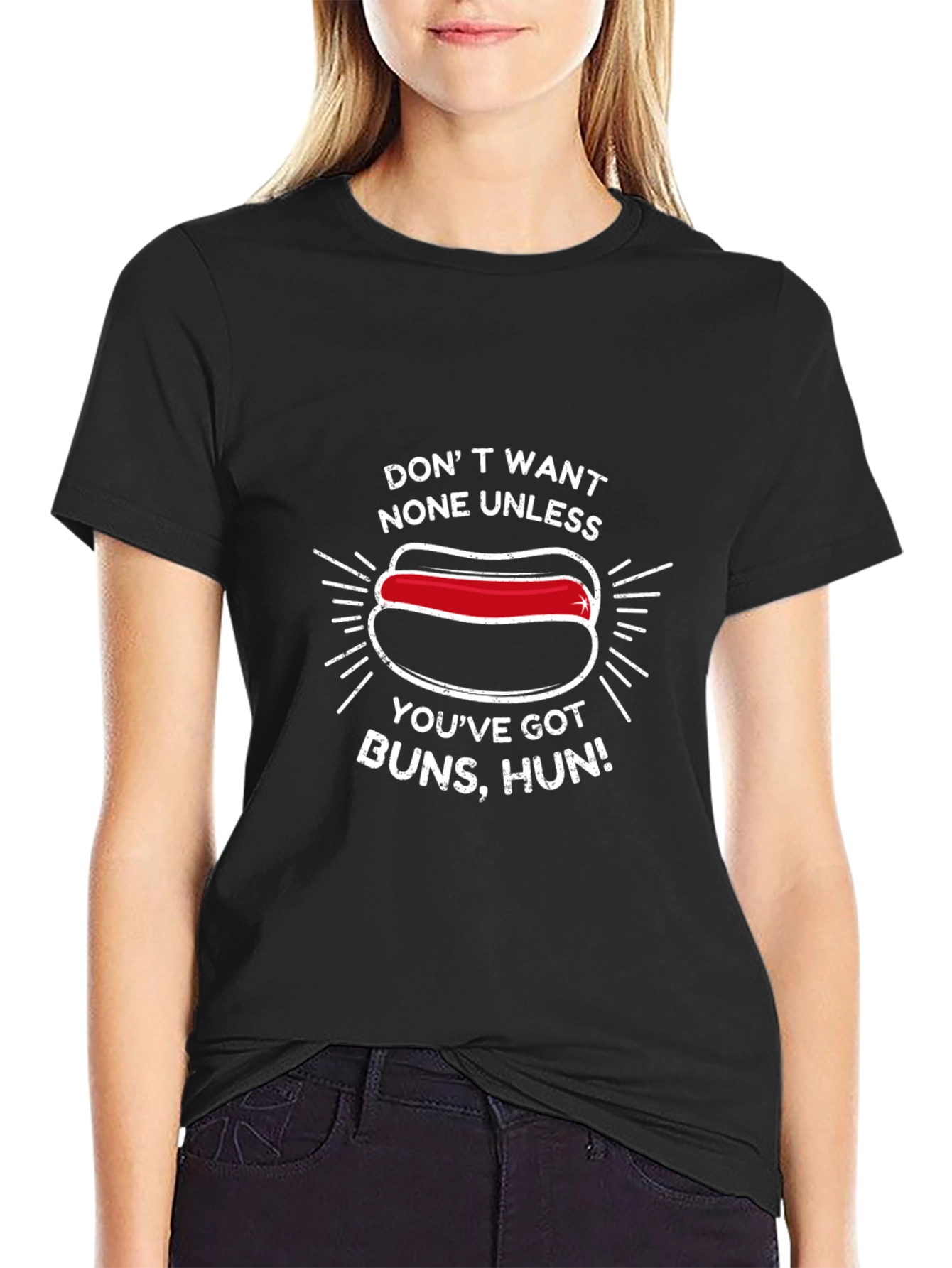 Funny Hot Dog Graphic T-Shirt - Buns Hun!