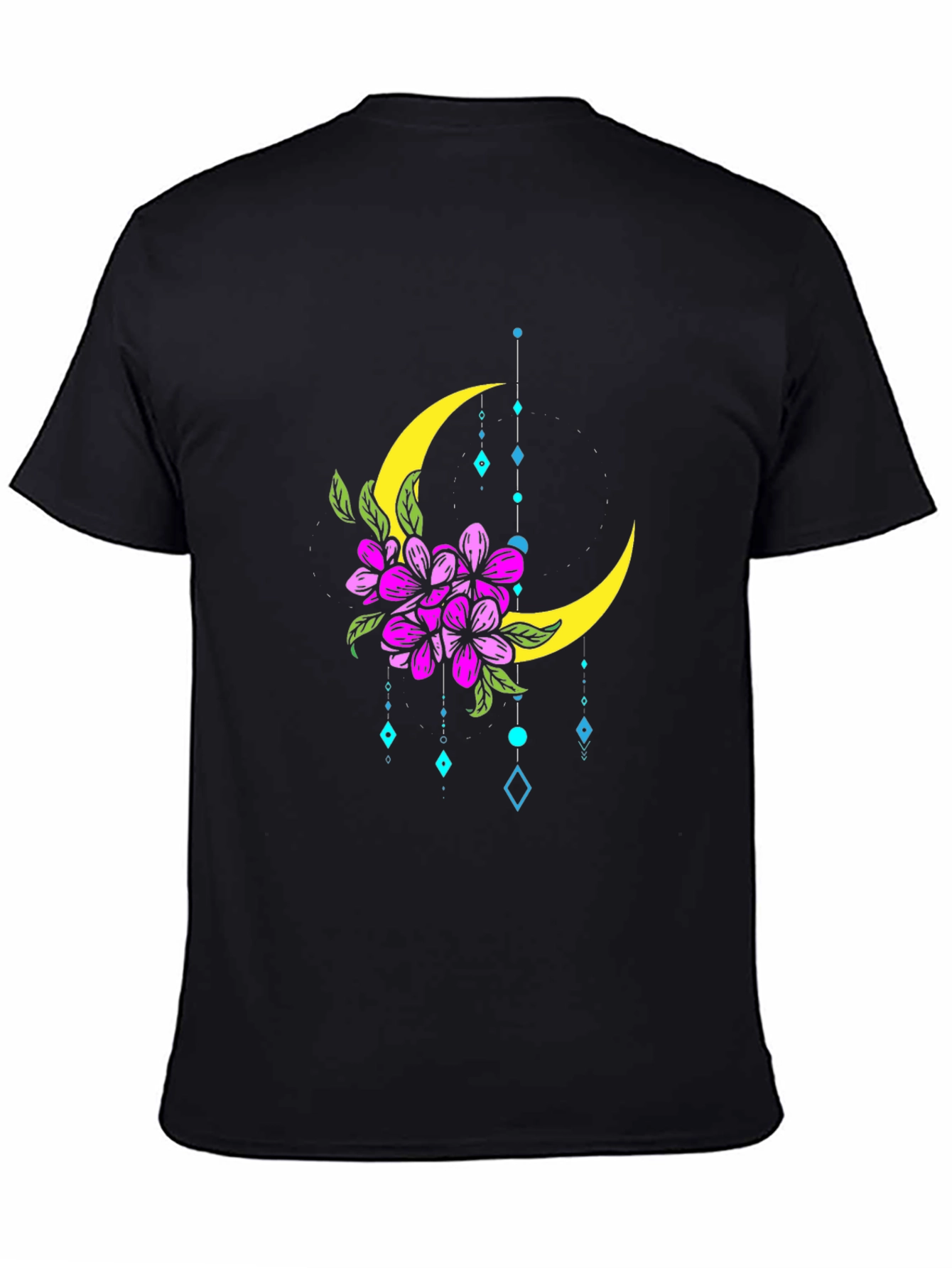 Floral Moon Graphic T-Shirt - Stylish Black Tee