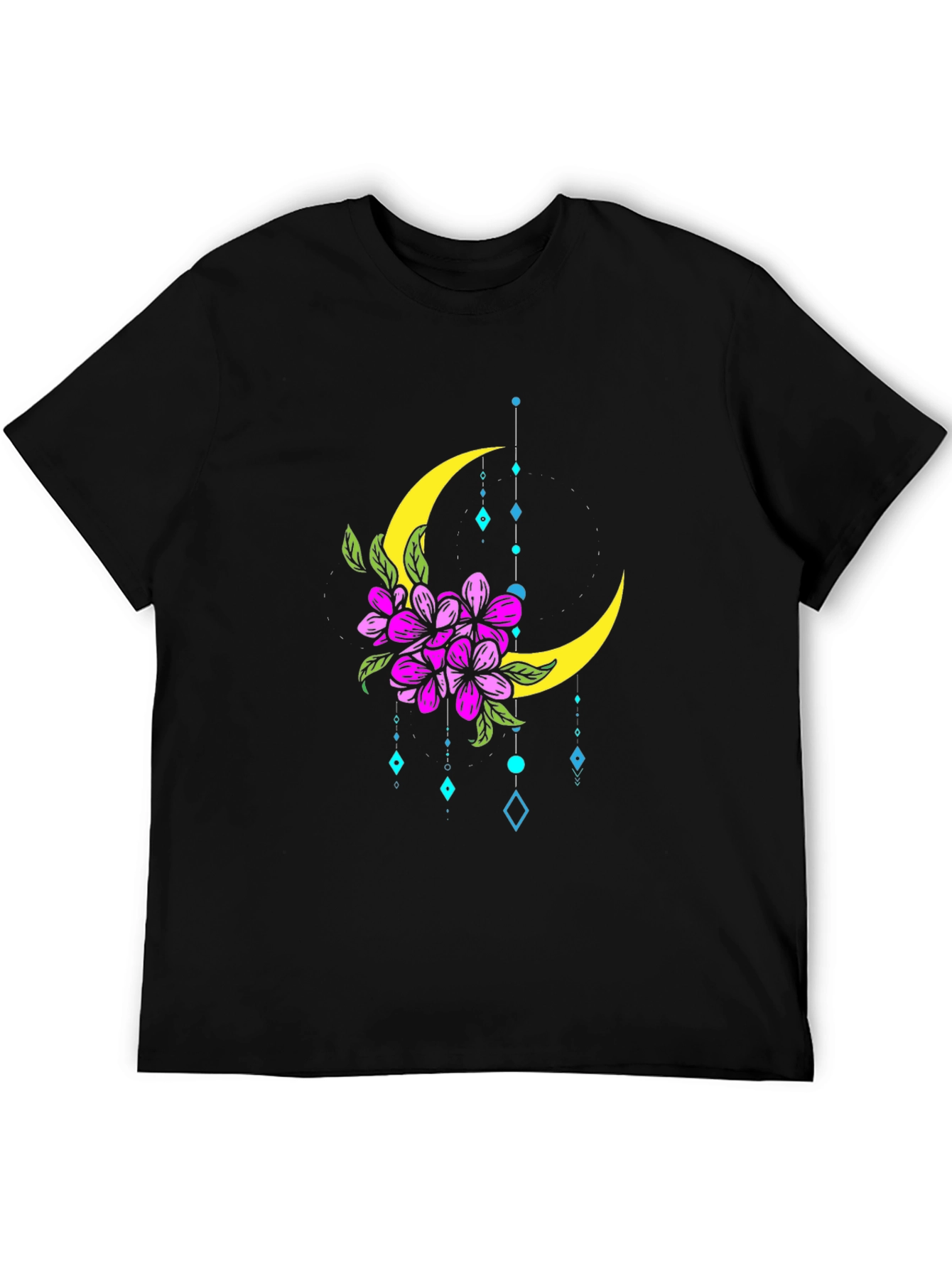 Floral Moon Graphic T-Shirt - Stylish Black Tee