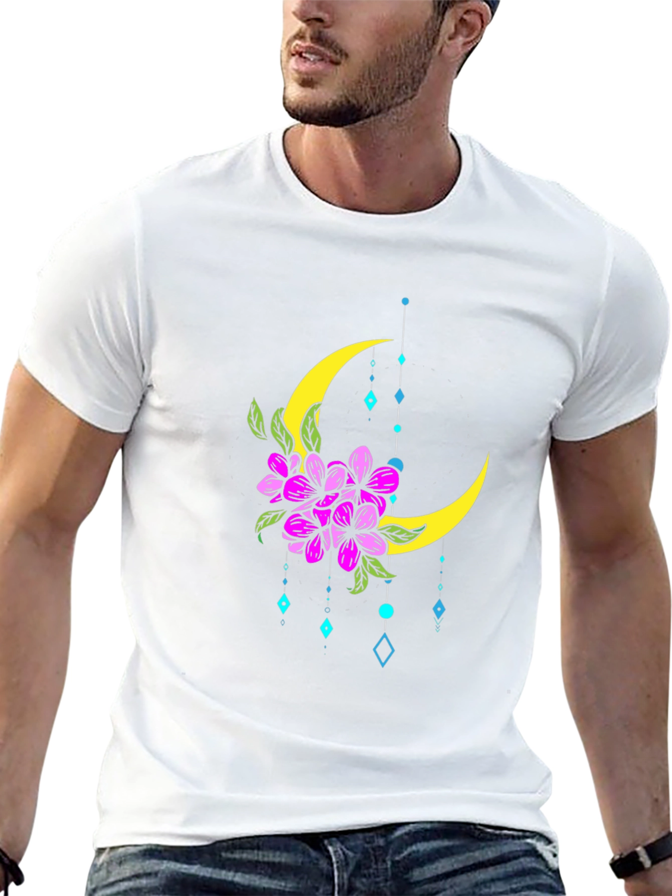 Floral Moon Graphic T-Shirt - Stylish Black Tee