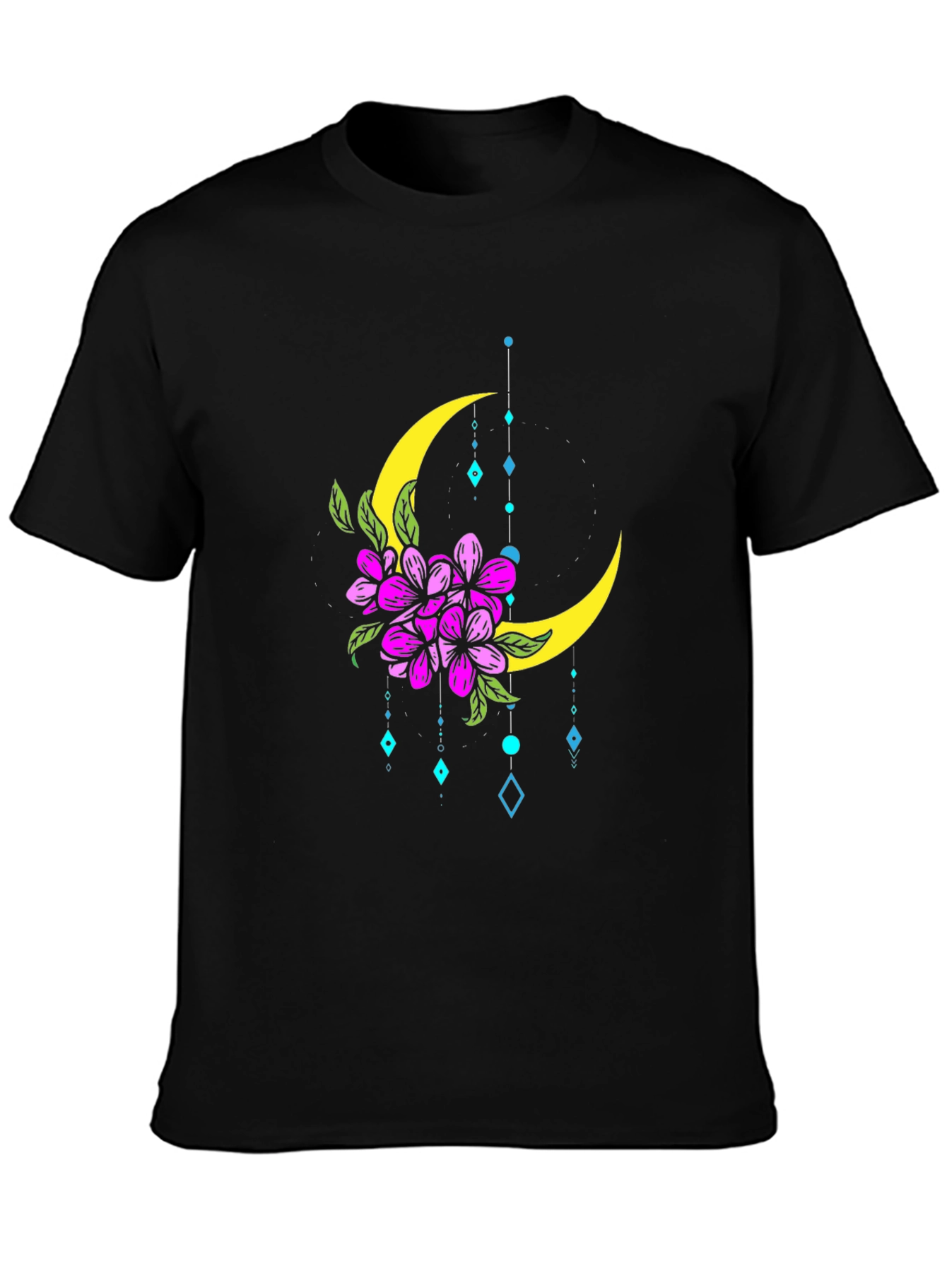 Floral Moon Graphic T-Shirt - Stylish Black Tee